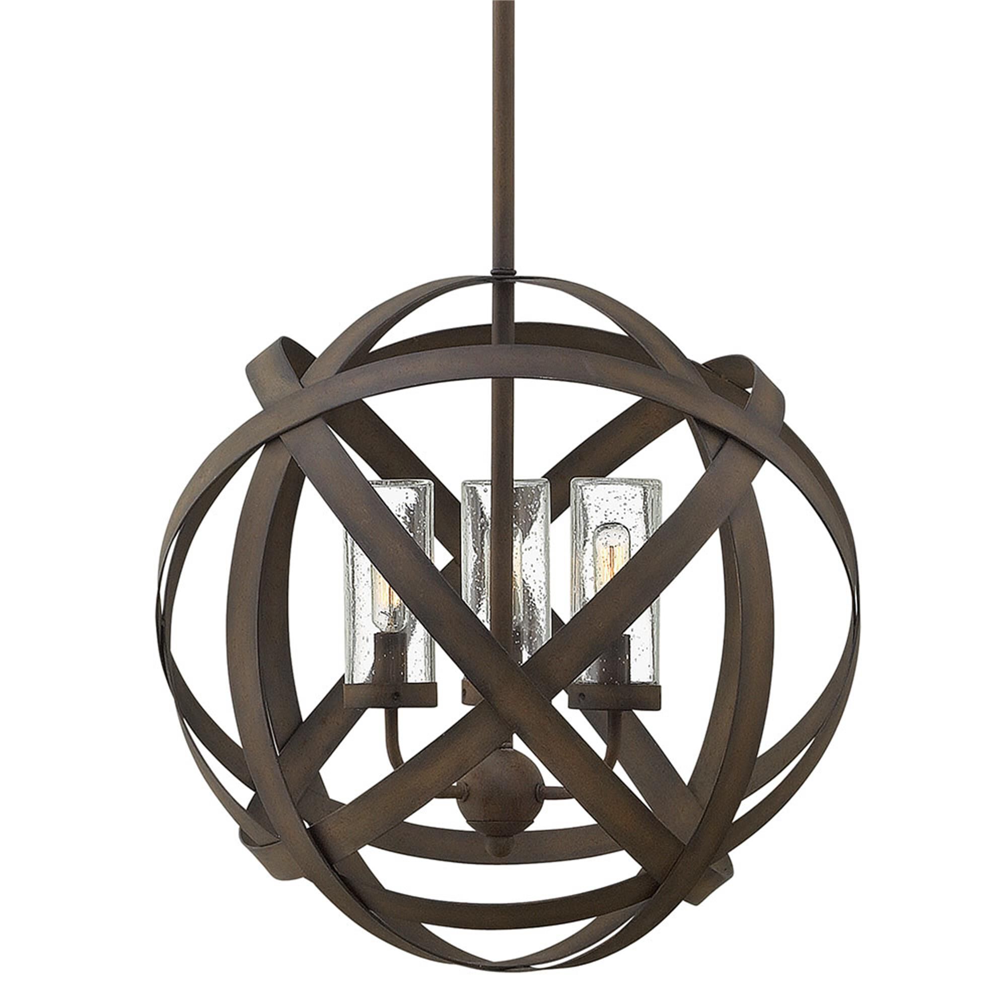 Shown in Vintage Iron finish and Clear Seedy glass