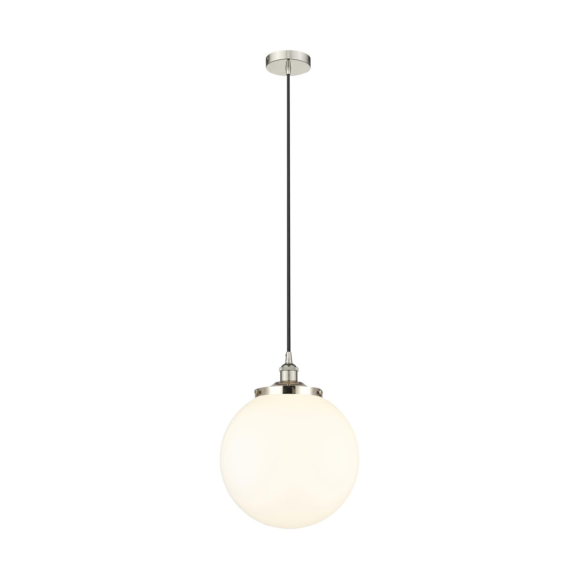 Shown in Polished Nickel finish and Matte White glass