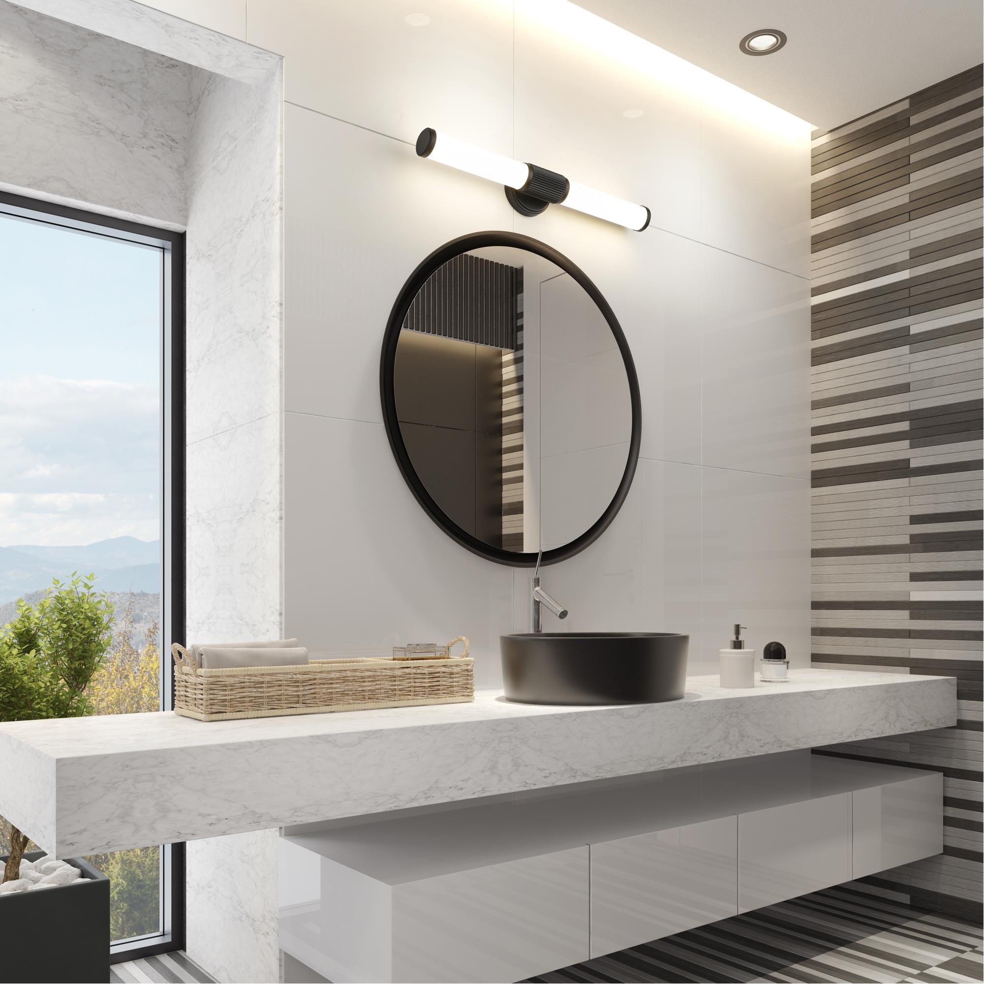 Shown in Matte Black finish and Opal White glass and Opal White shade