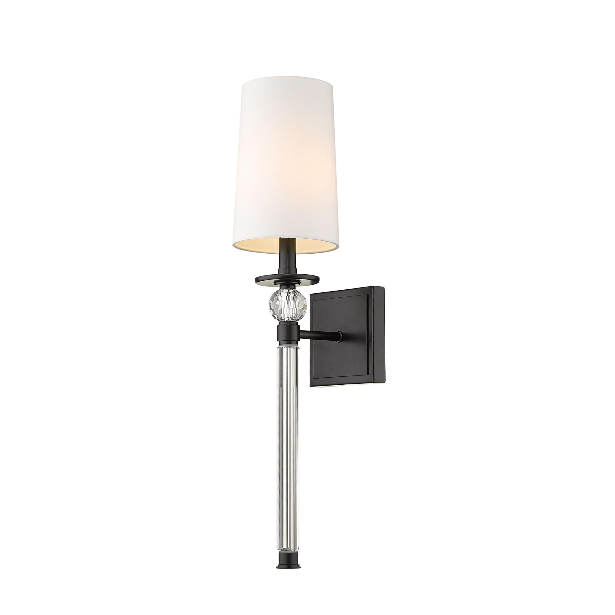 Shown in Matte Black finish and Fabric glass and Fabric shade