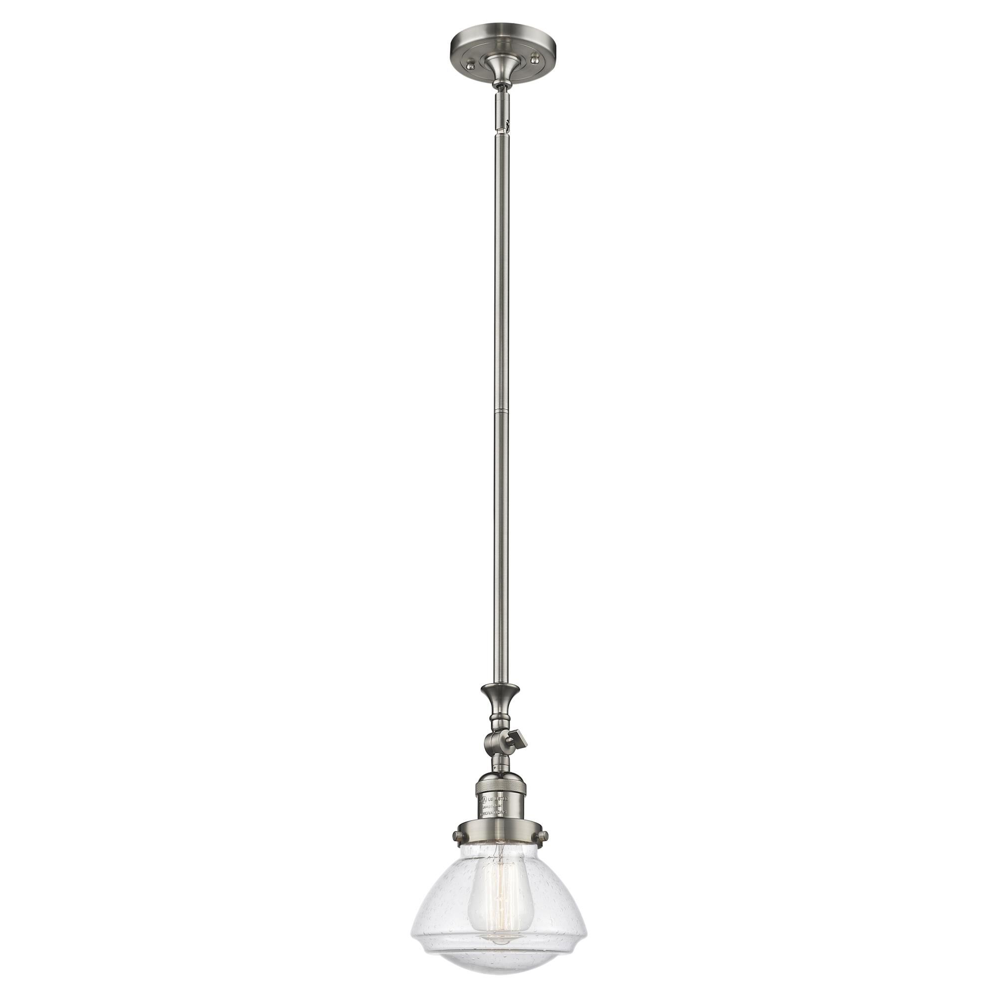 Shown in Brushed Satin Nickel finish and Bell glass and Glass shade