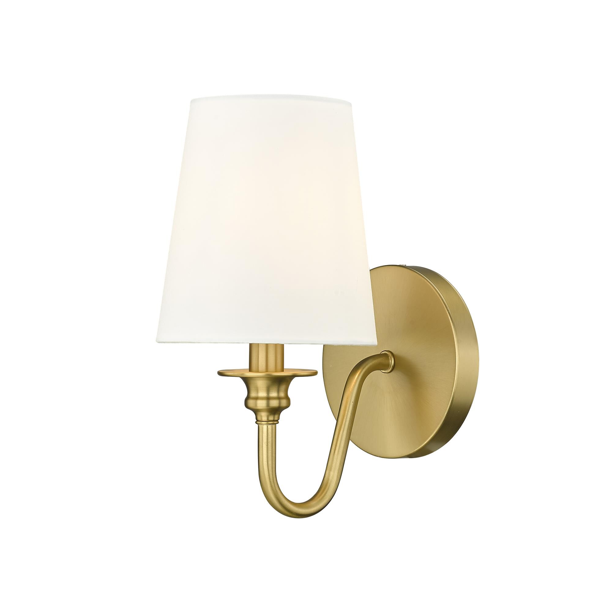 Shown in Modern Gold finish and White glass and White shade