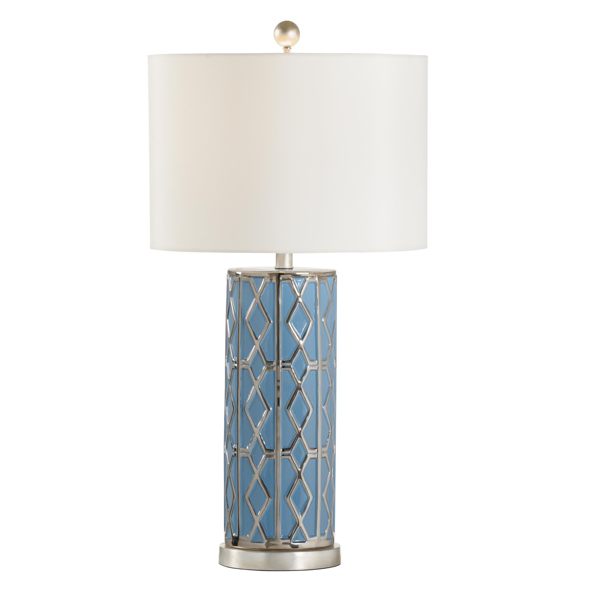 Shown in Blue Glaze/Metallic/Antique Silver Leaf finish and Off White shade