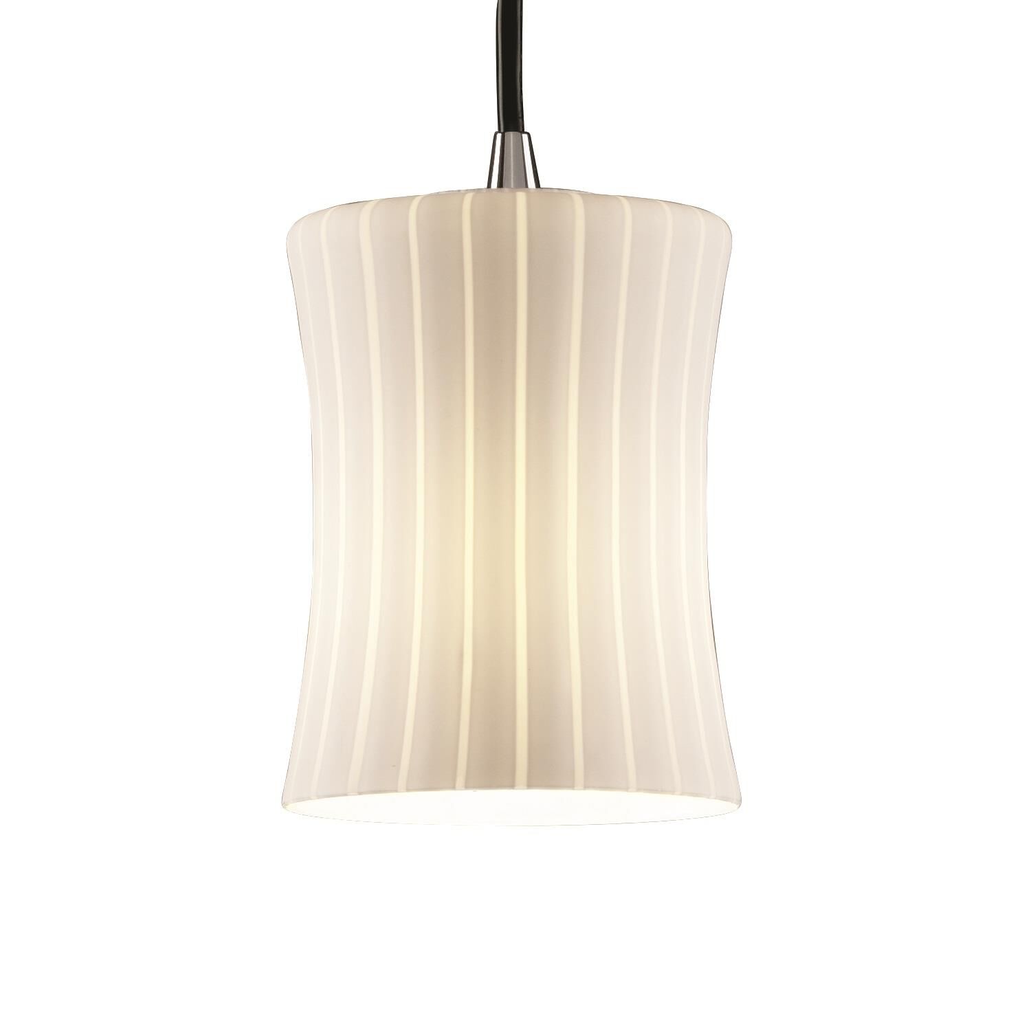 Shown in Polished Chrome finish and Artisan glass and Ribbon shade and Hourglass accent