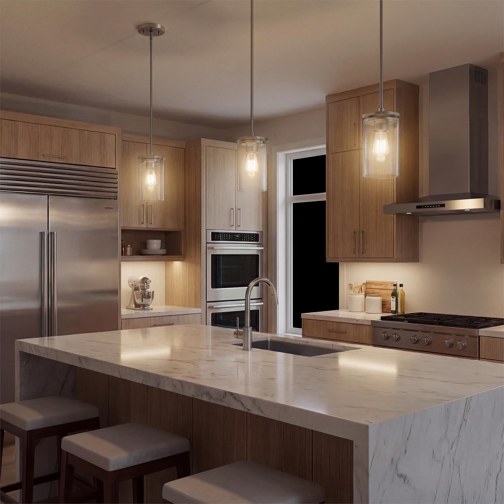 Shown in Brushed Nickel finish and Clear glass