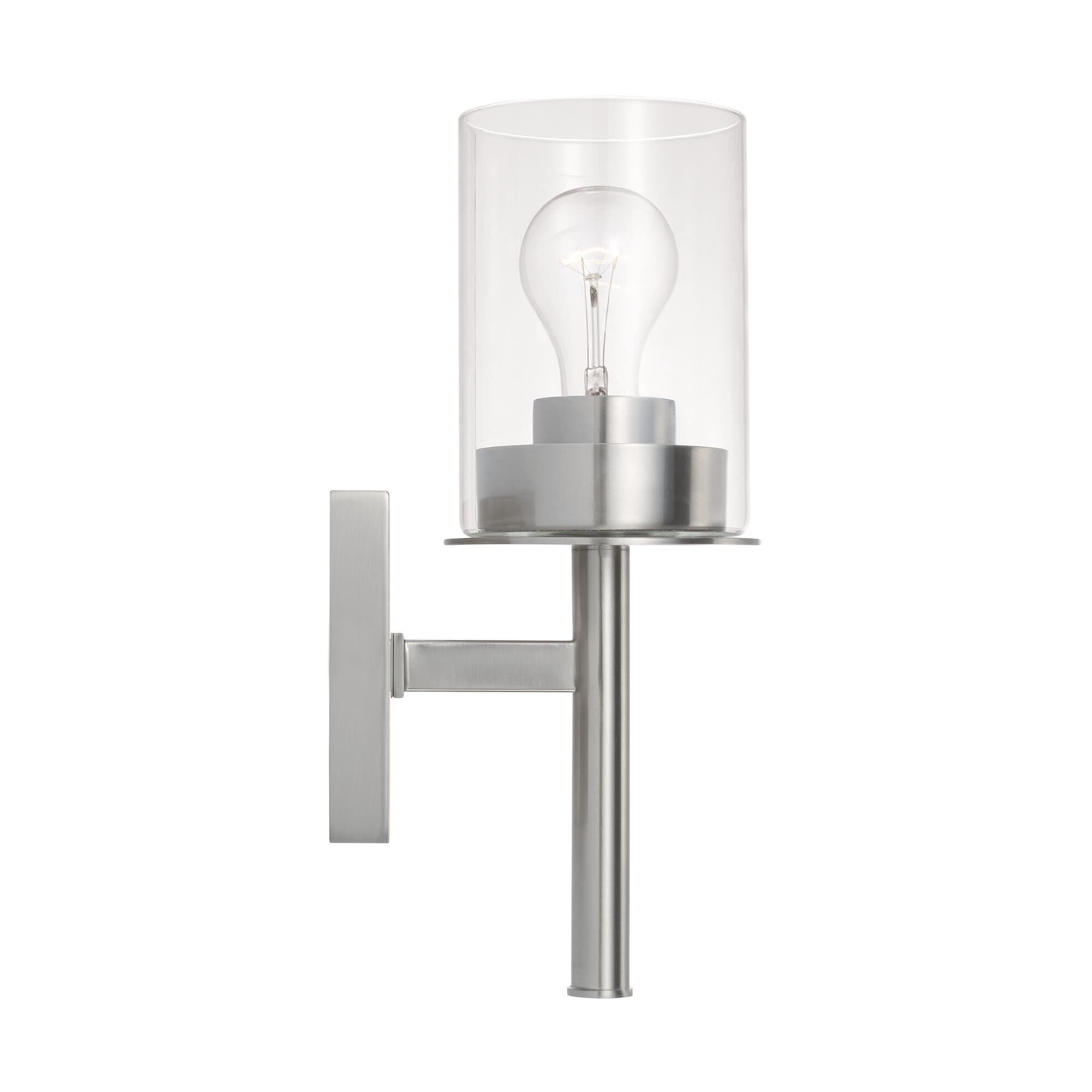 Shown in Brushed Nickel finish and Clear glass