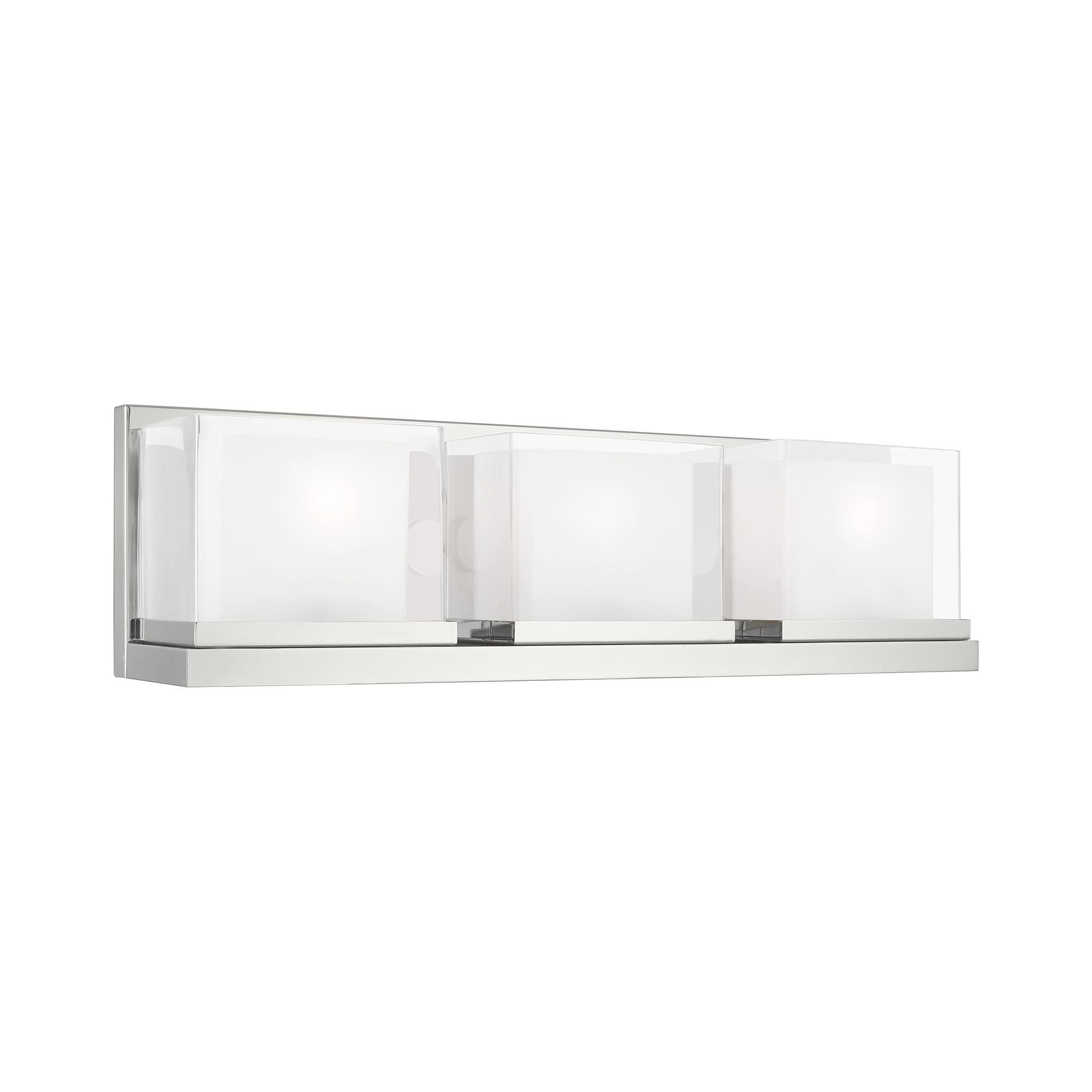 Shown in Polished Chrome finish and Hand Blown Satin Opal White Inside And Clear Outside glass
