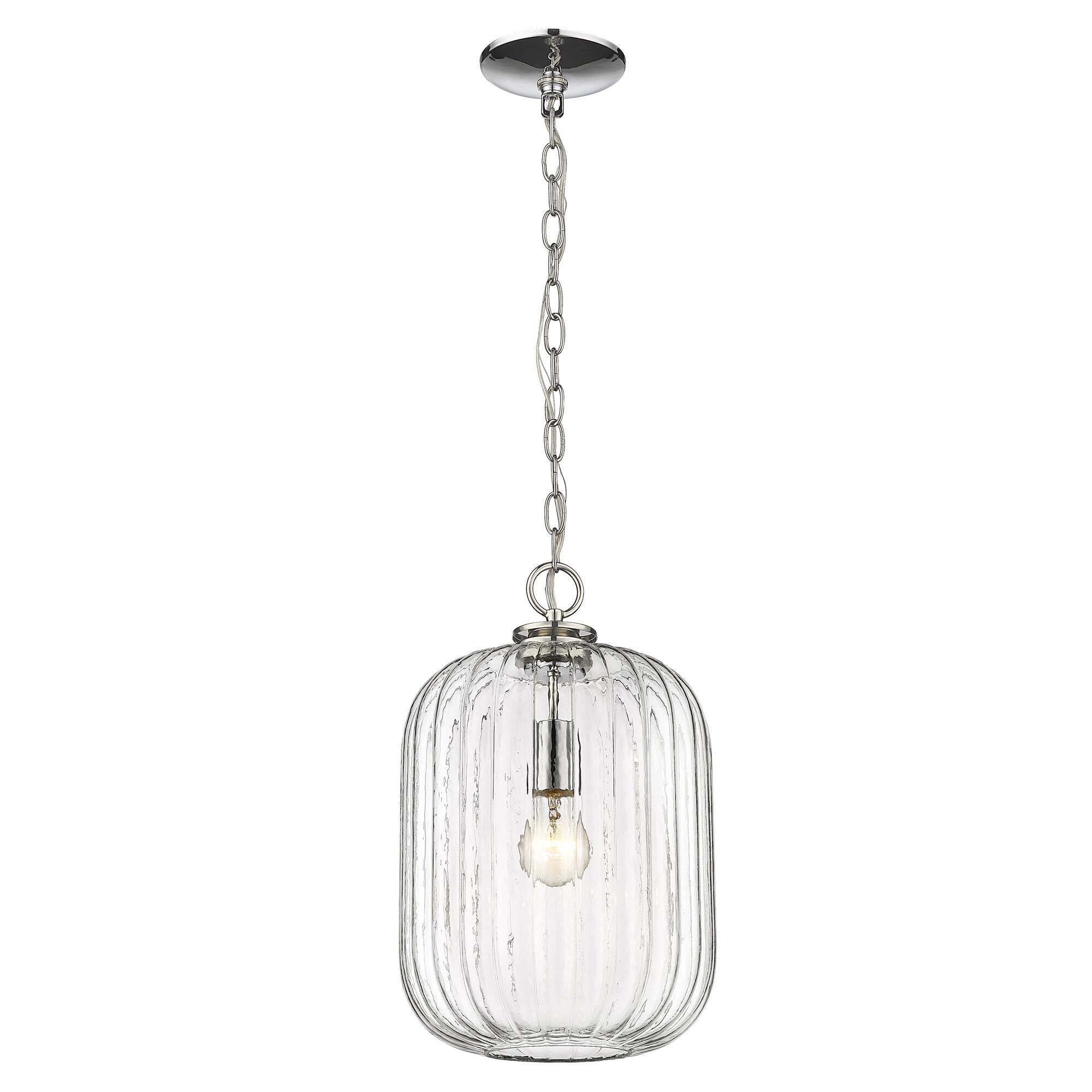 Shown in Polished Nickel finish and Clear Reeded Glass shade