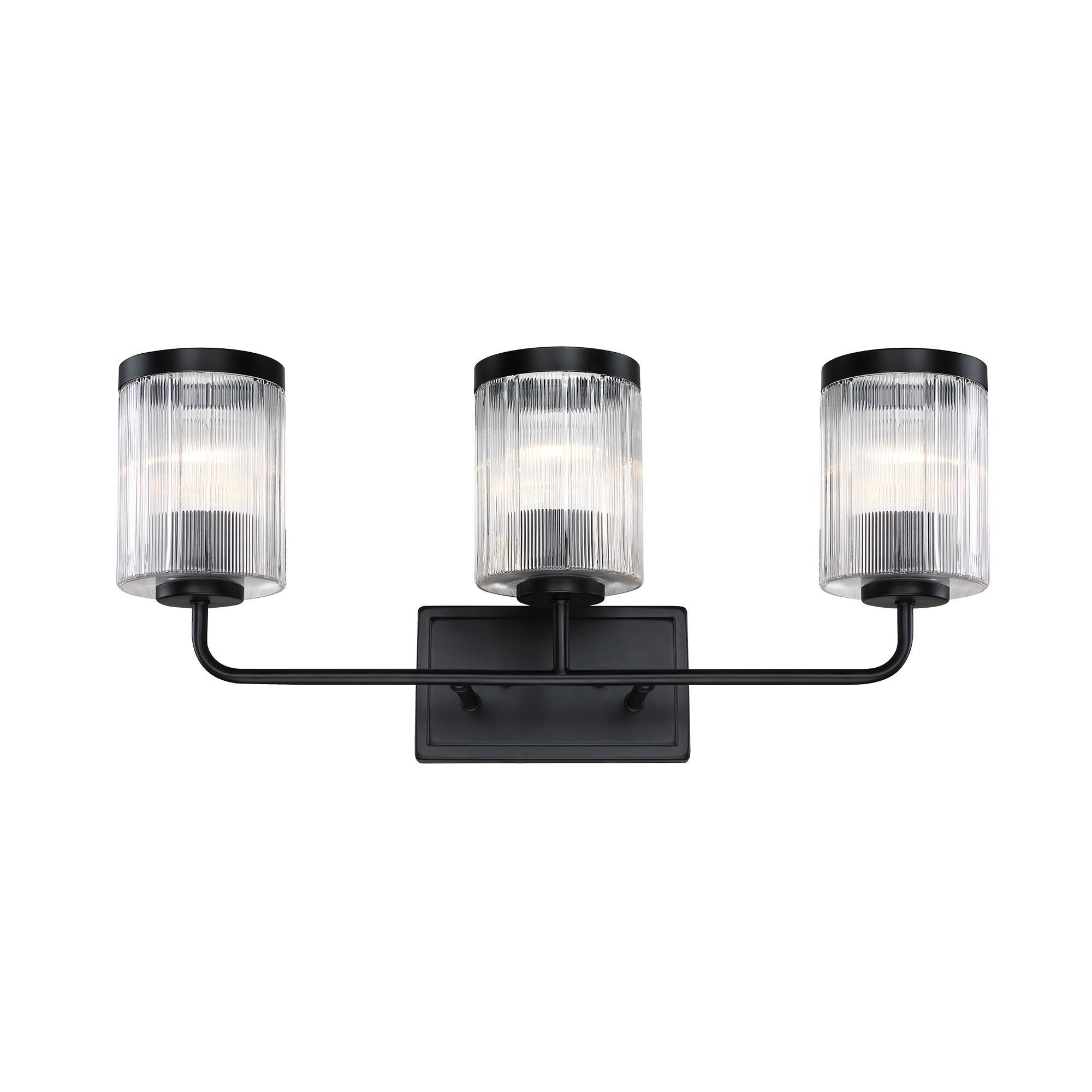 Shown in Matte Black finish and Clear Ribbed glass