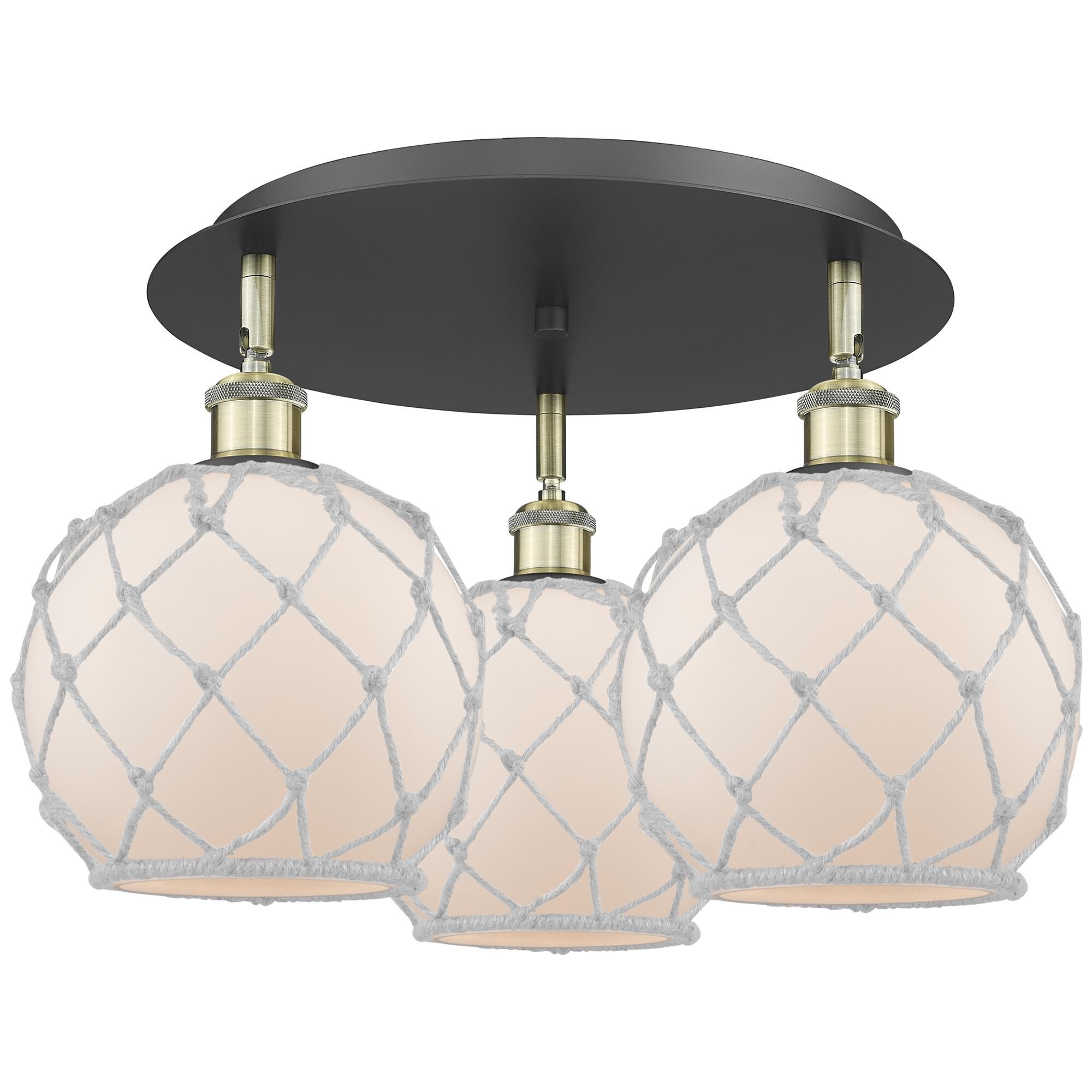 Shown in Black Antique Brass finish and White with White Rope glass