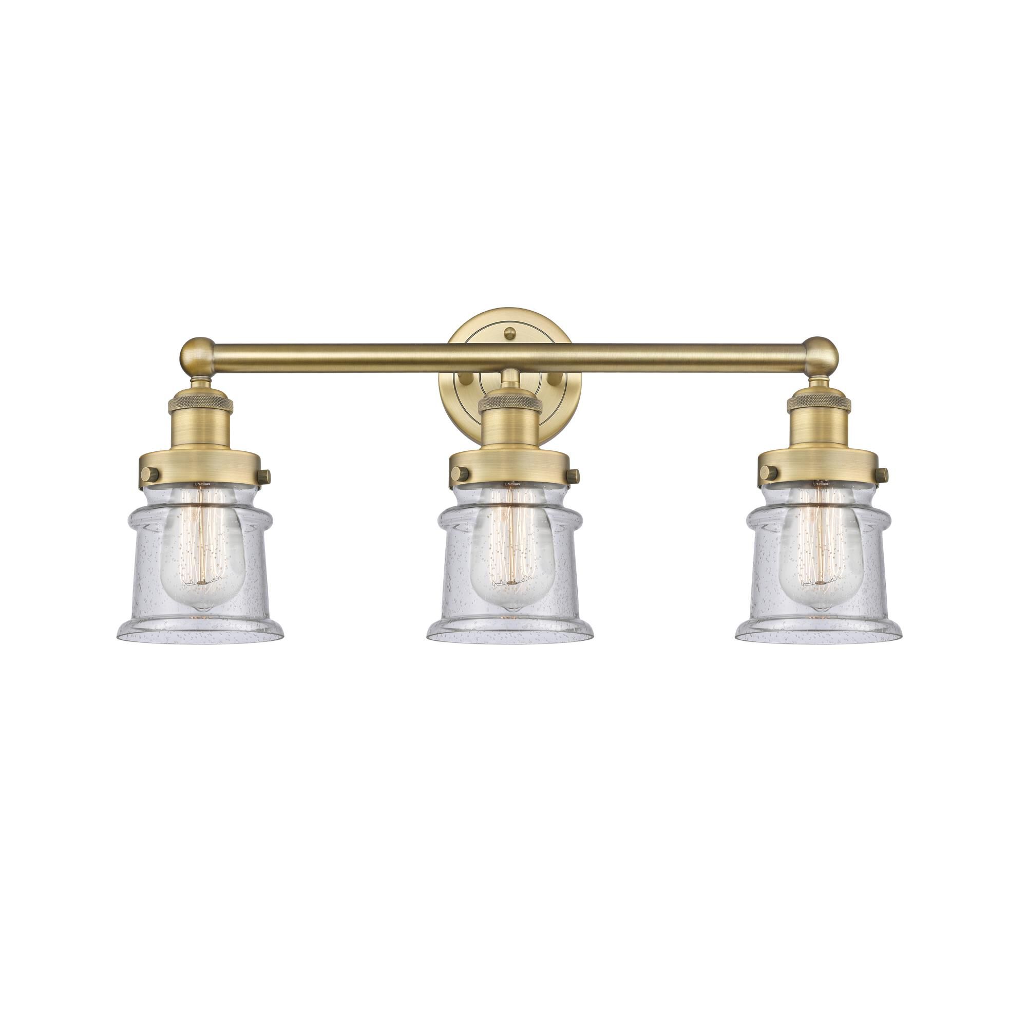 Shown in Brushed Brass finish and Seedy glass