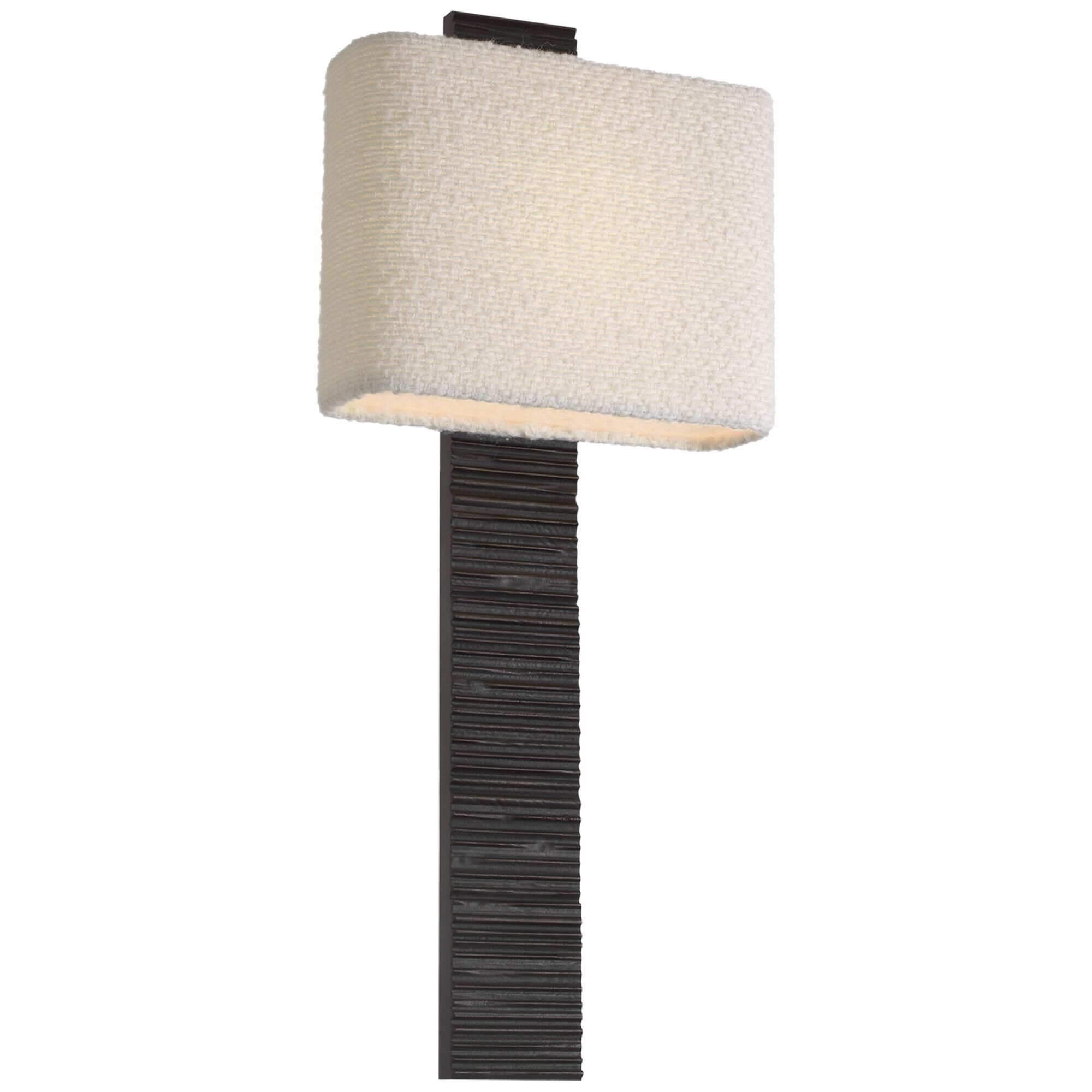Shown in Ridged Carbon finish and Boucle Rectangle shade