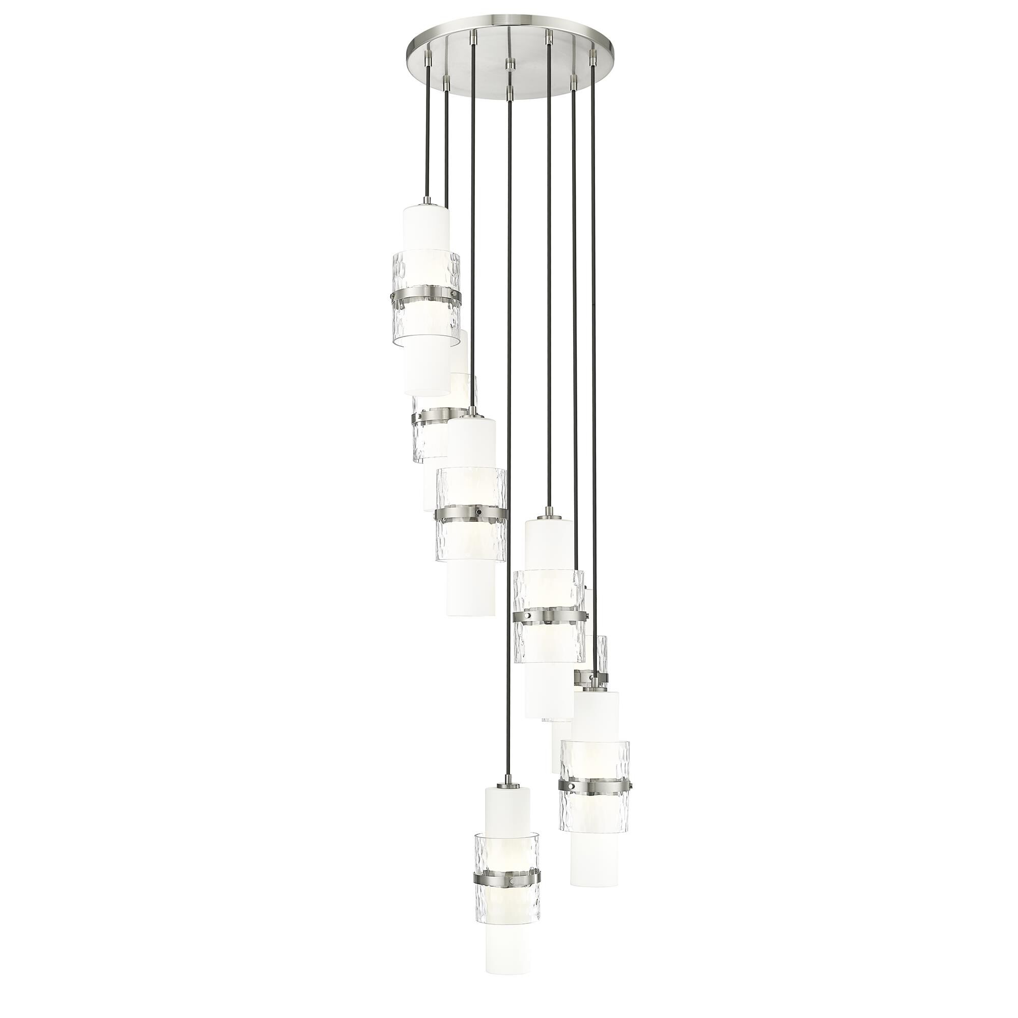 Shown in Brushed Nickel finish and Clear + Etched Opal glass and Clear + Etched Opal shade