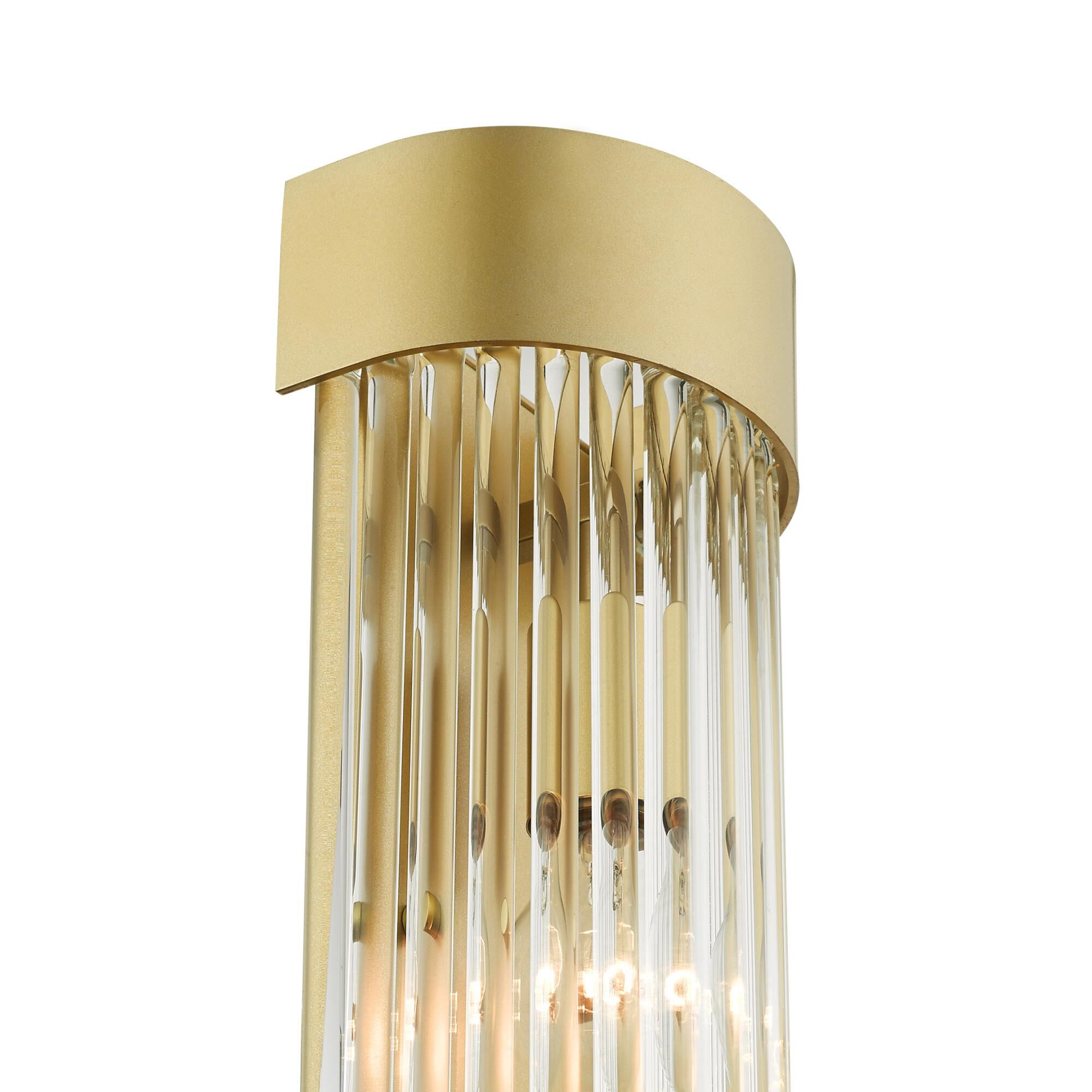 Shown in Soft Gold finish and Soft Gold Drum Shade With Clear Crystal Rods glass and Soft Gold Drum  With Clear Crystal Rods shade