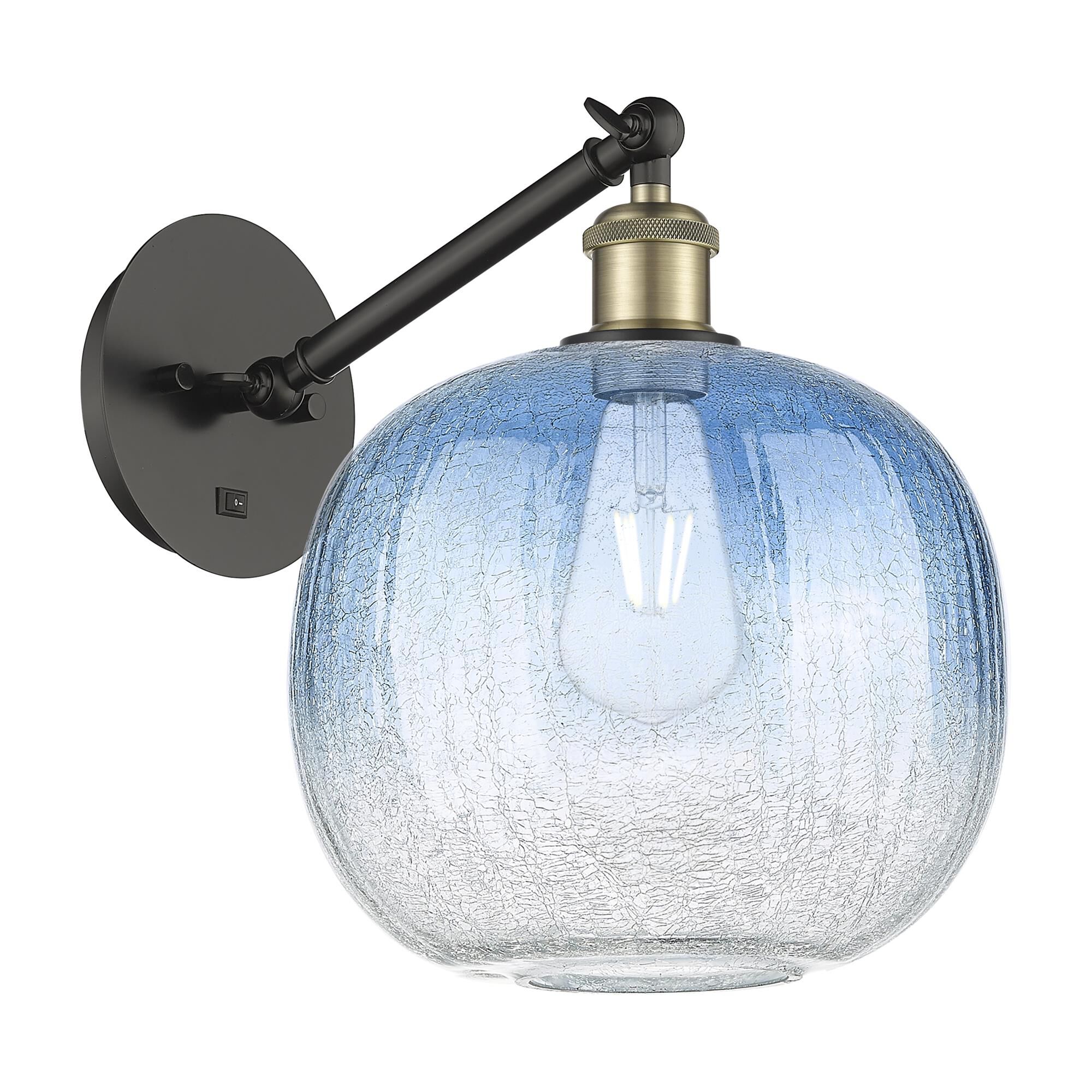 Shown in Black Antique Brass finish and Sapphire Blue glass