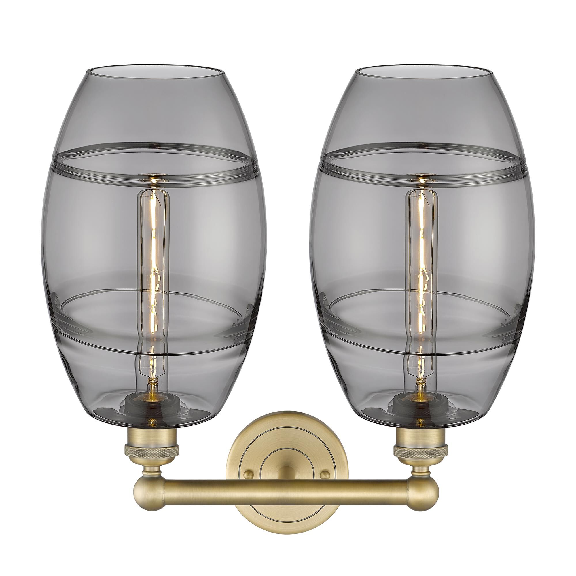 Shown in Brushed Brass finish and Light Smoke glass