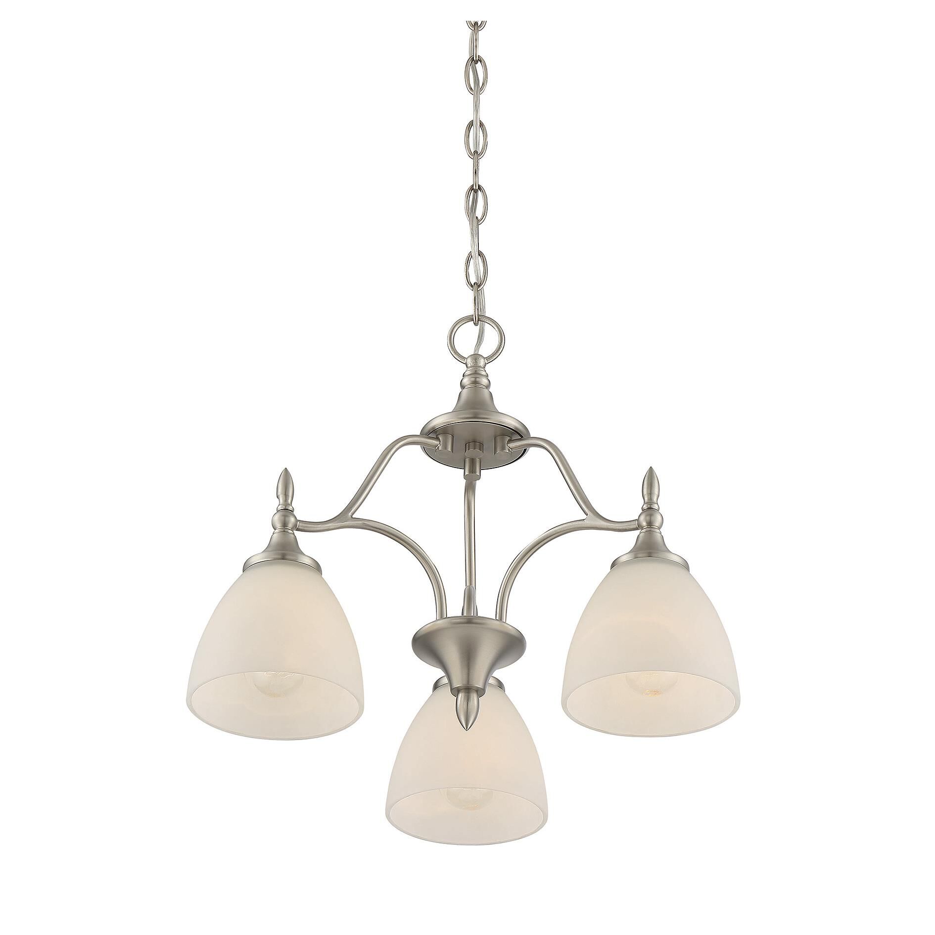 Shown in Satin Nickel finish and White Frosted glass