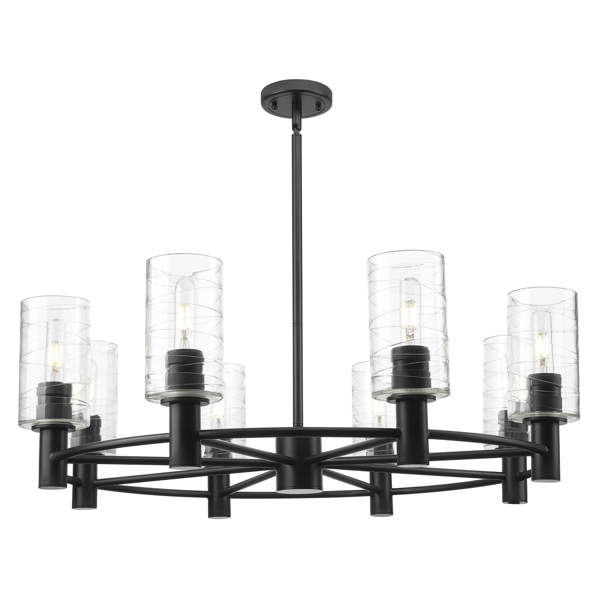 Shown in Matte Black finish and Deco Swirl glass