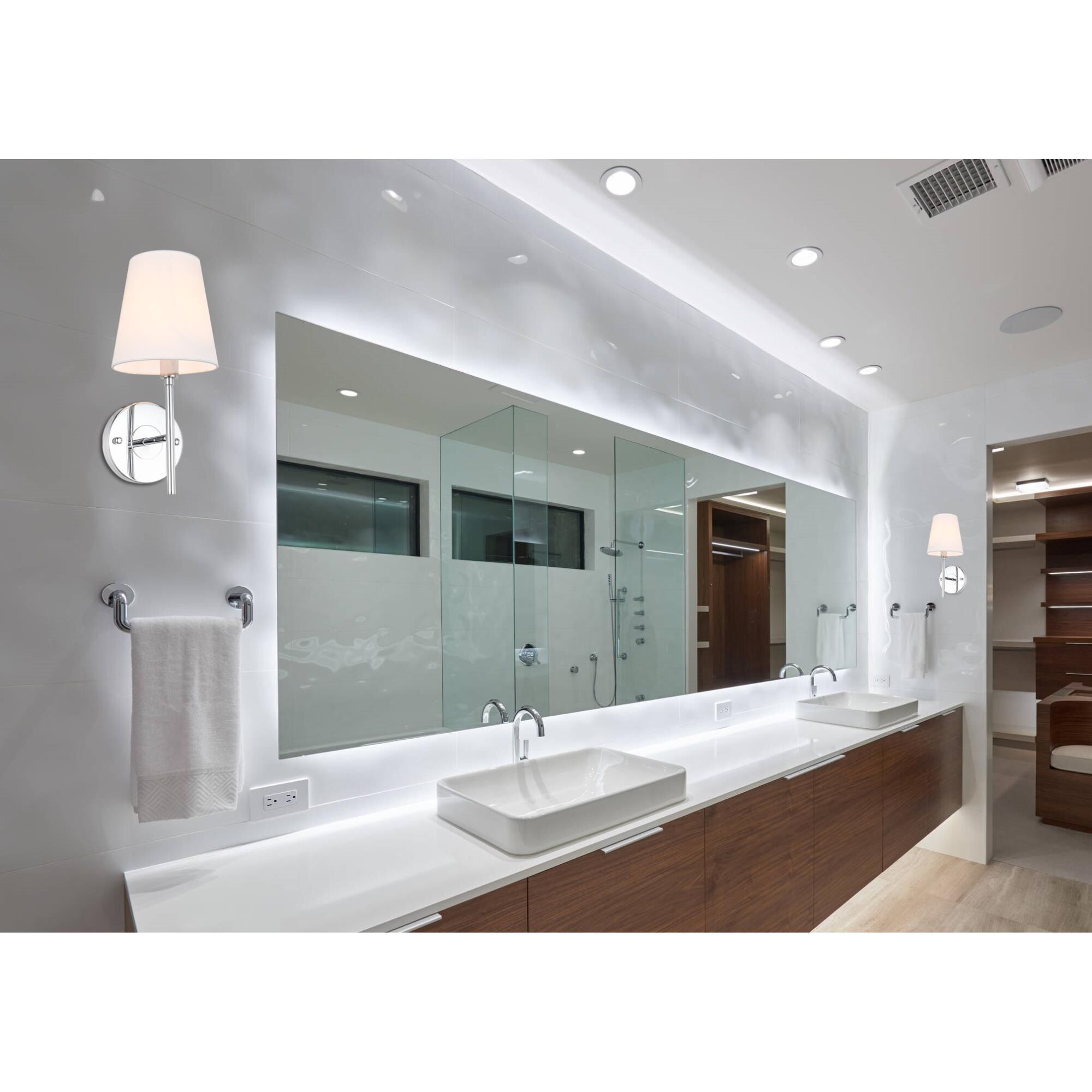 Shown in Chrome finish and White Fabric shade