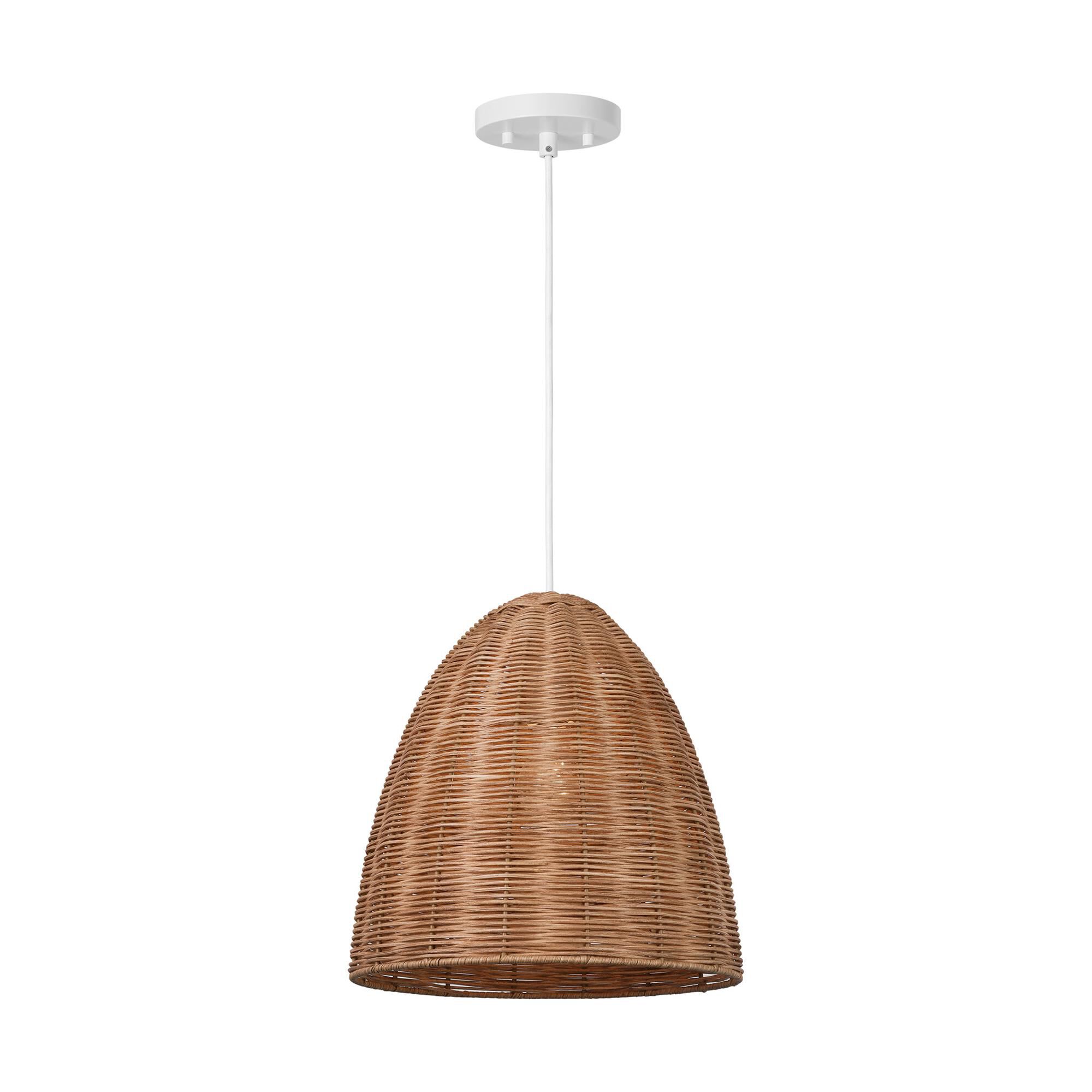 Shown in Matte White finish and Blonde Rattan shade