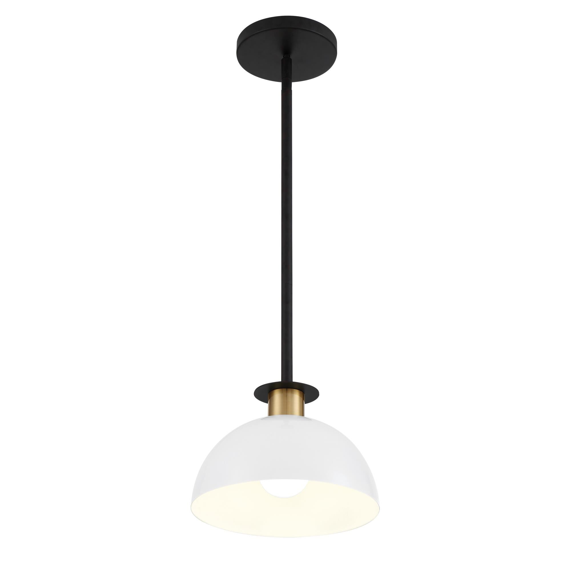 Shown in Matte Black and Aged Brass finish and Metal shade