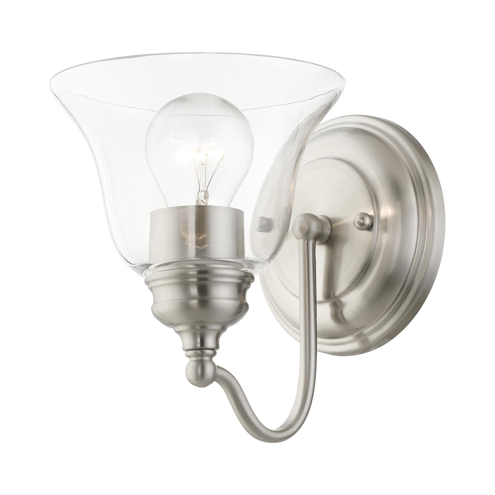 Shown in Brushed Nickel finish and Hand Blown Clear glass