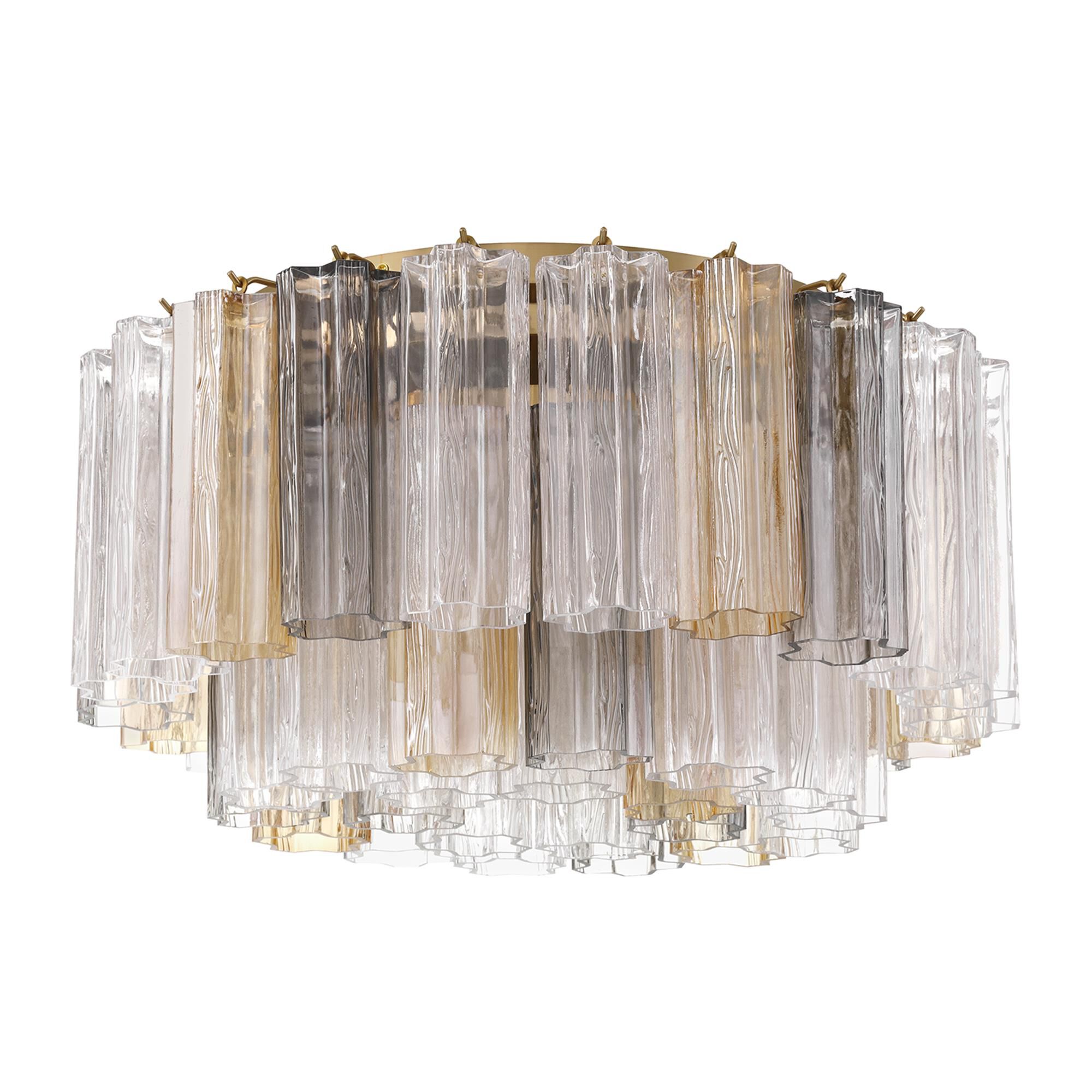 Shown in Aged Brass finish and Tronchi Autumn glass