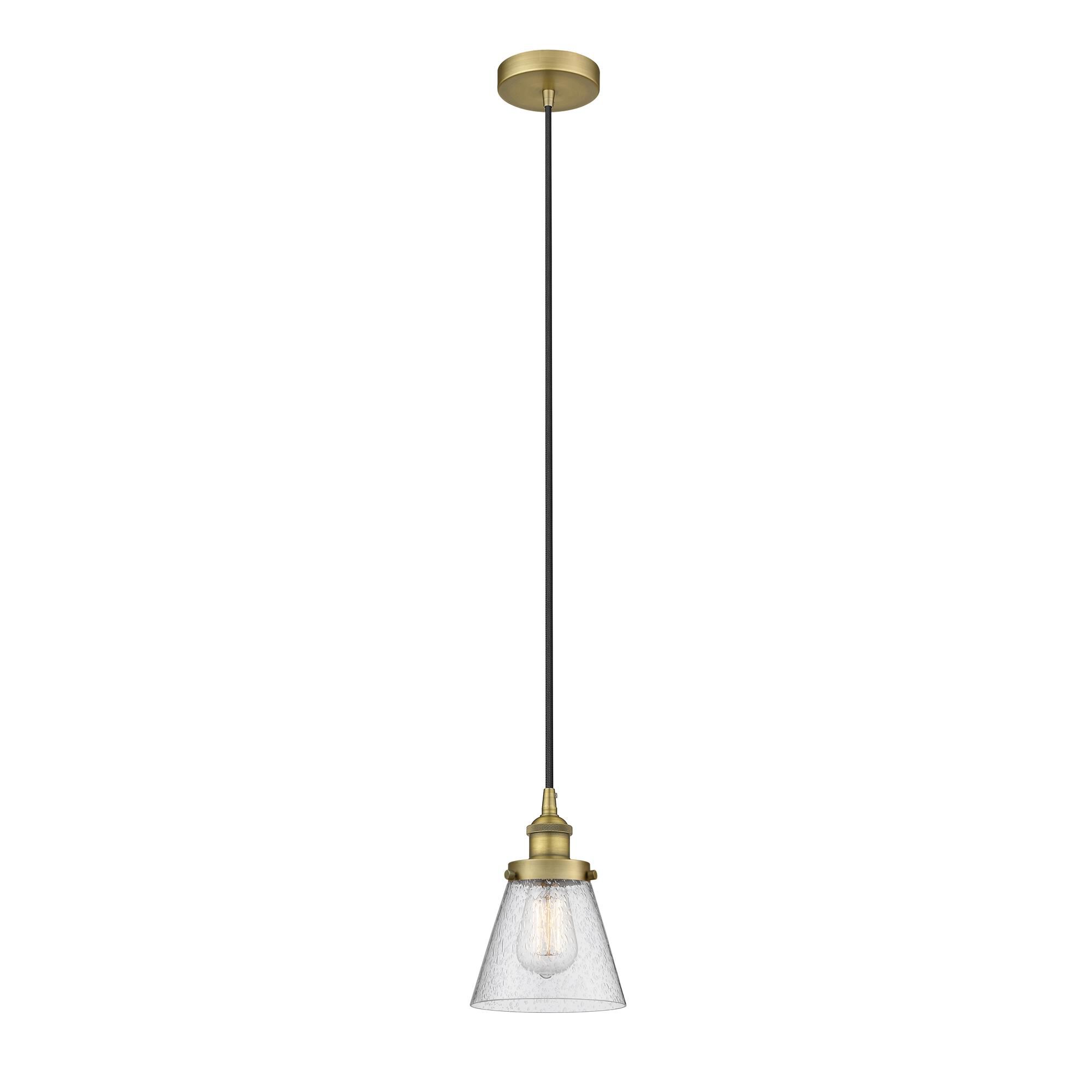 Shown in Brushed Brass finish and Seedy Small Cone glass