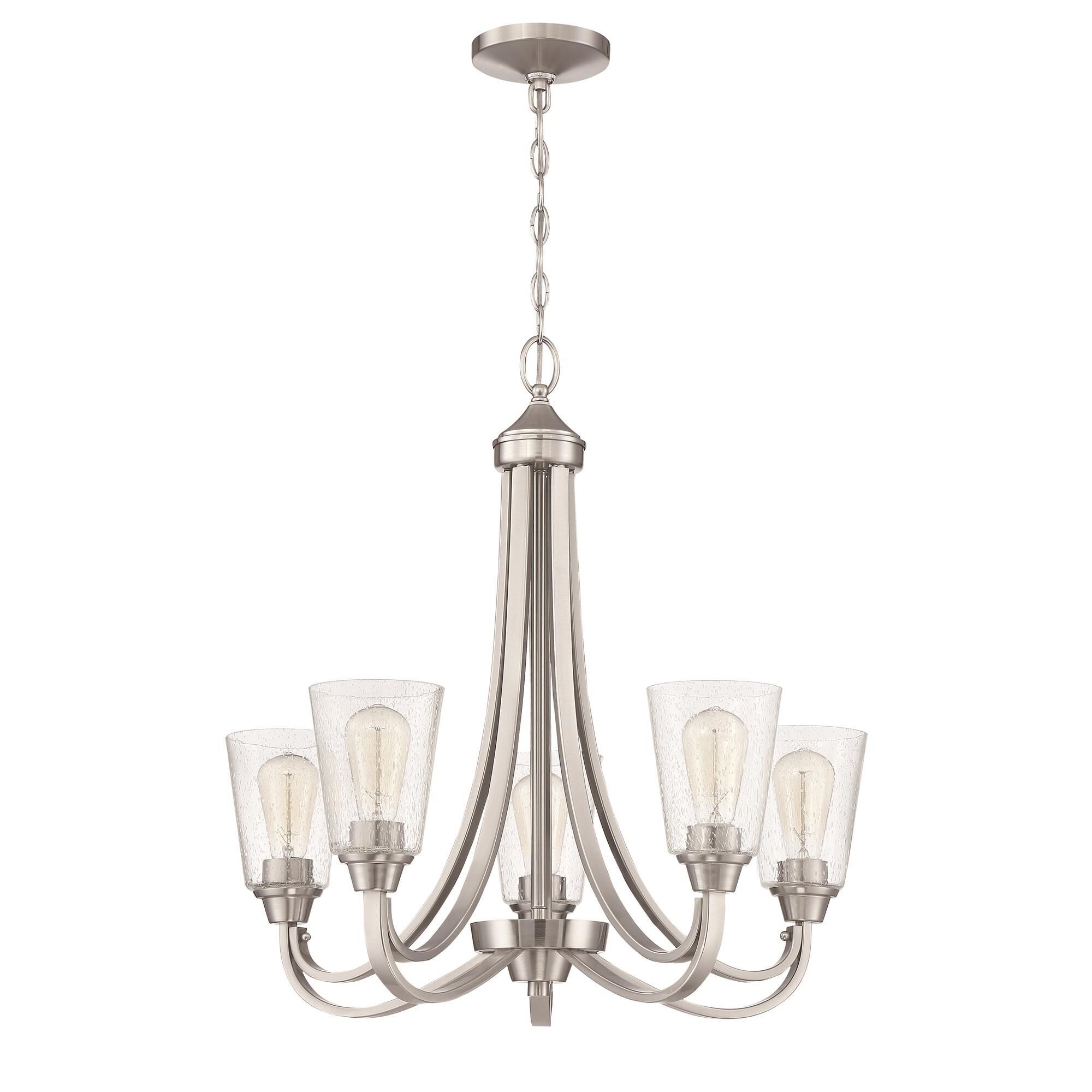 Shown in Brushed Polished Nickel finish and Clear Seeded glass and Glass shade
