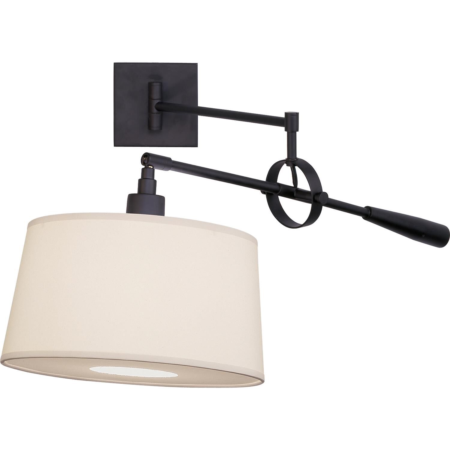 Shown in Matte Black Powder Coat  Over Steel finish and Snowflake Fabric With Bottom Diffuser shade