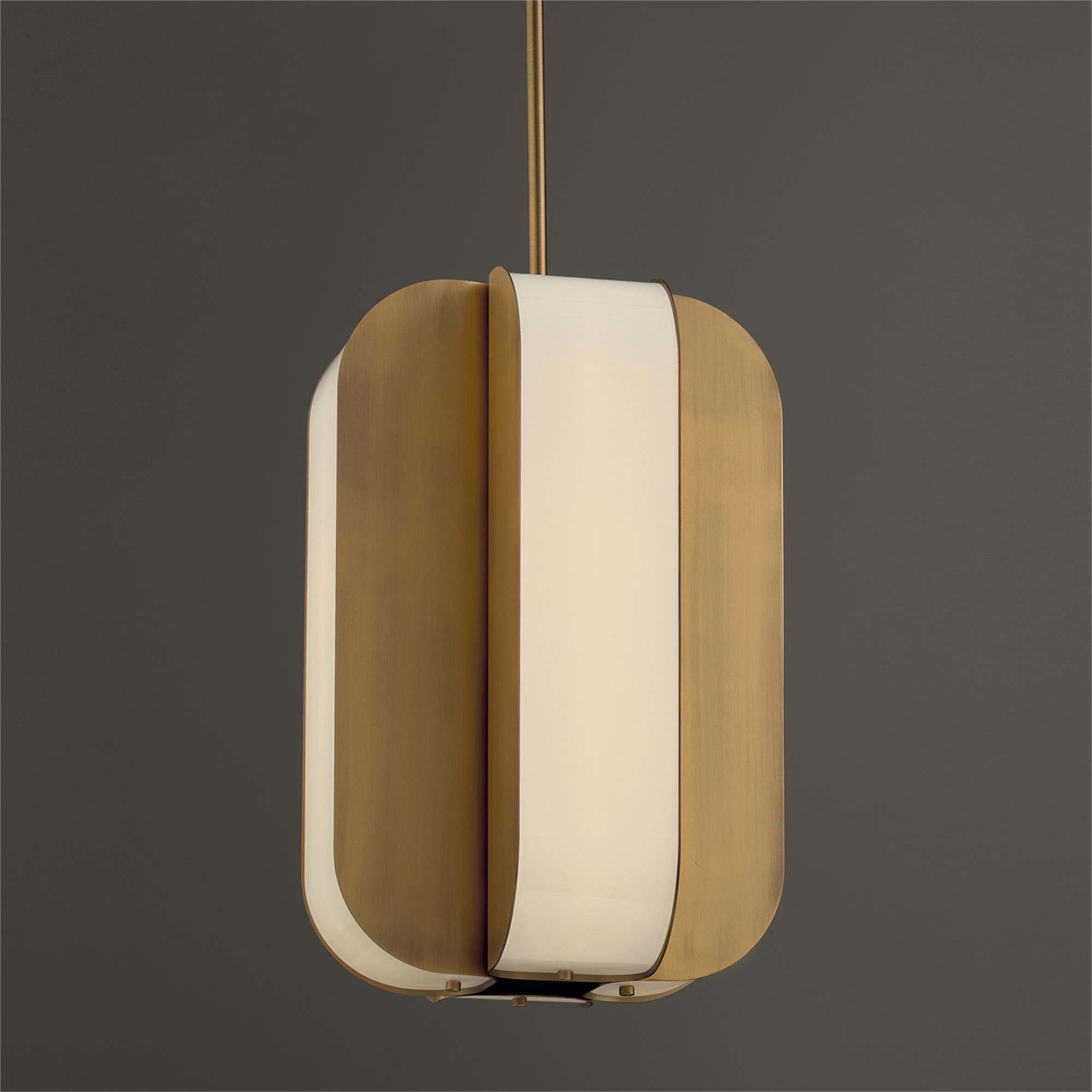 Shown in Aged Brass finish and White Milk glass