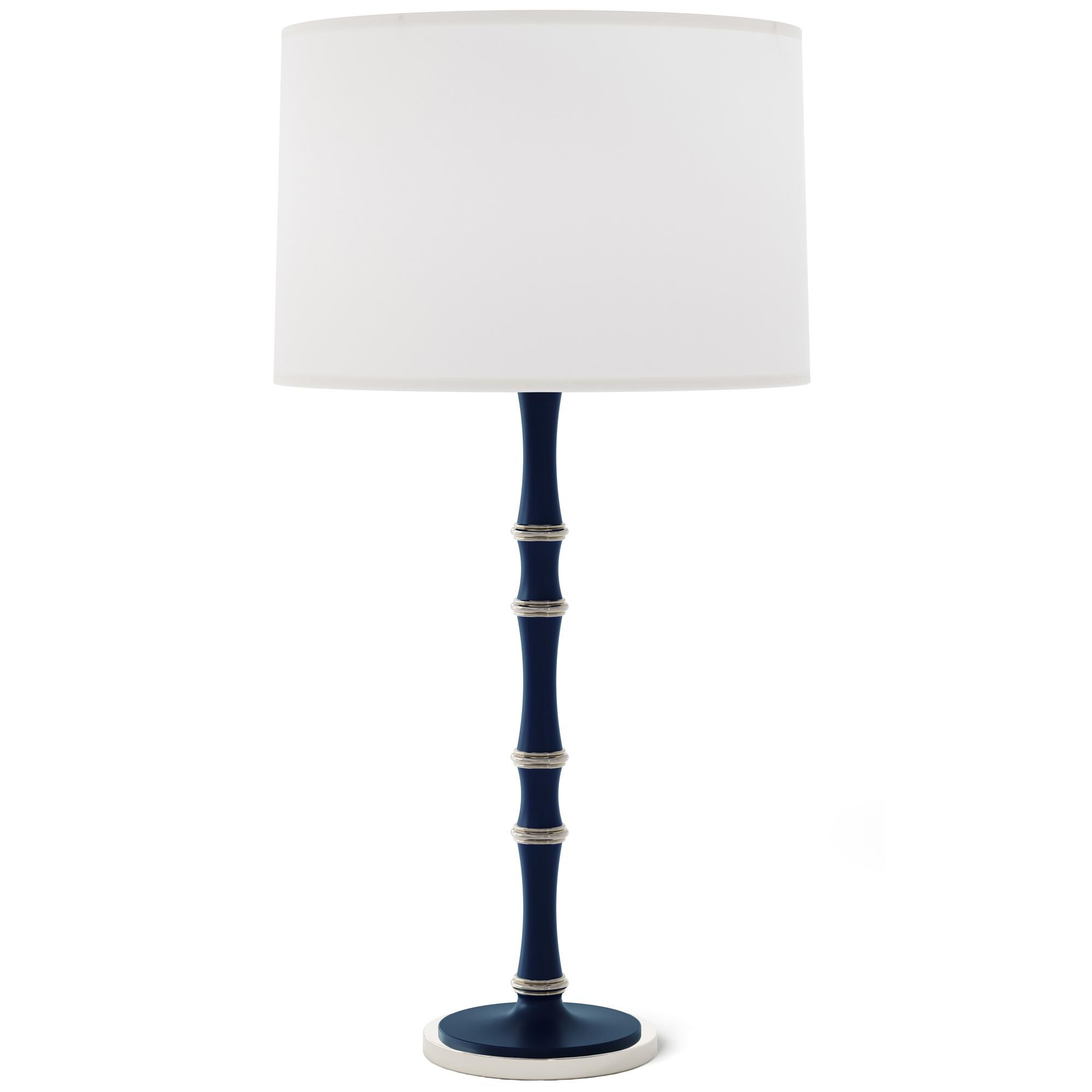 Shown in Matte Midnight Blue finish and Ascot White shade and Polished Nickel  accent
