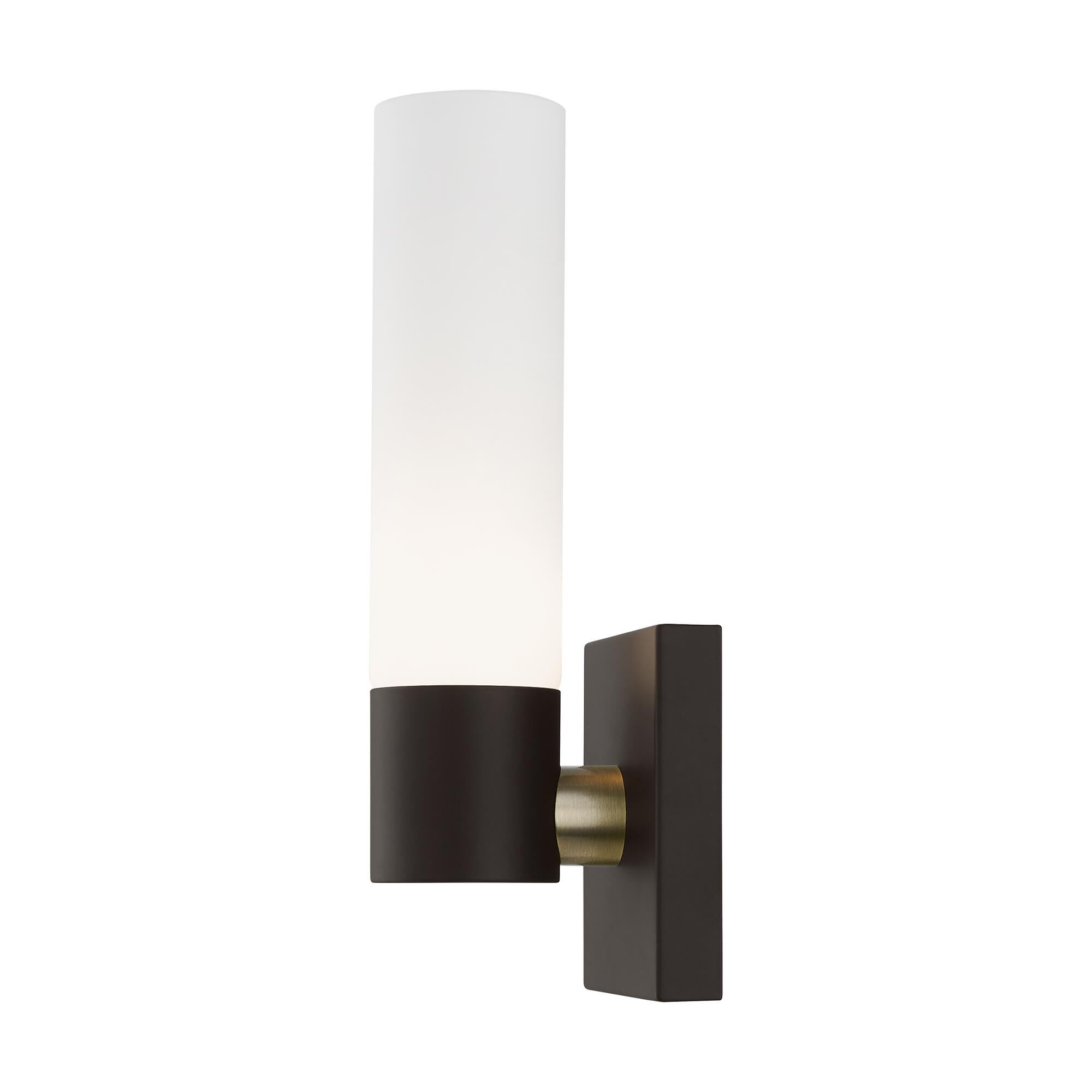 Shown in Bronze With Antique Brass Accent finish and Hand Blown Satin Opal White Twist Lock glass and Hand Blown Satin Opal White Twist Lock Glass shade