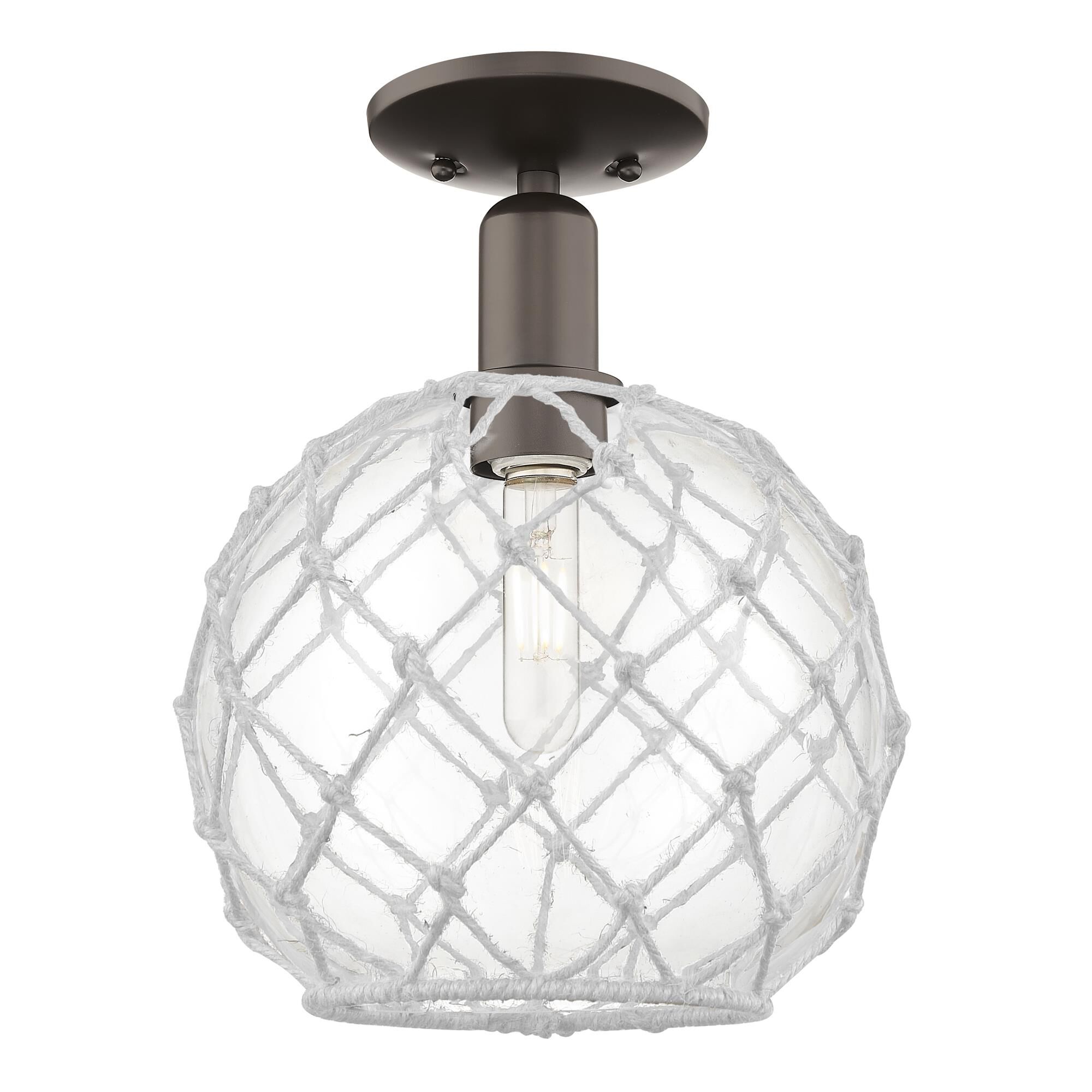 Shown in Oil Rubbed Bronze finish and Clear with White Rope glass