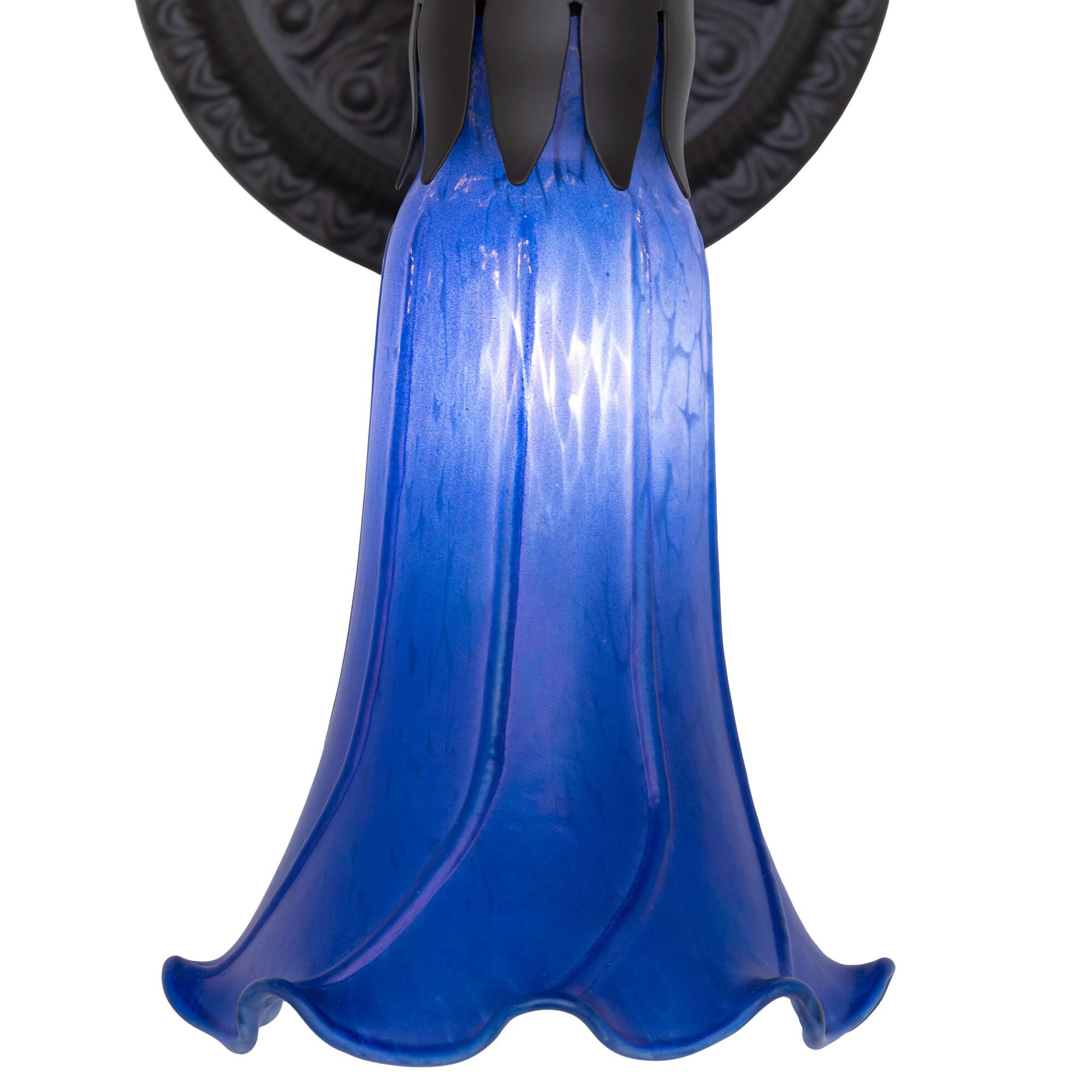 Shown in Oil Rubbed Bronze finish and Blue glass