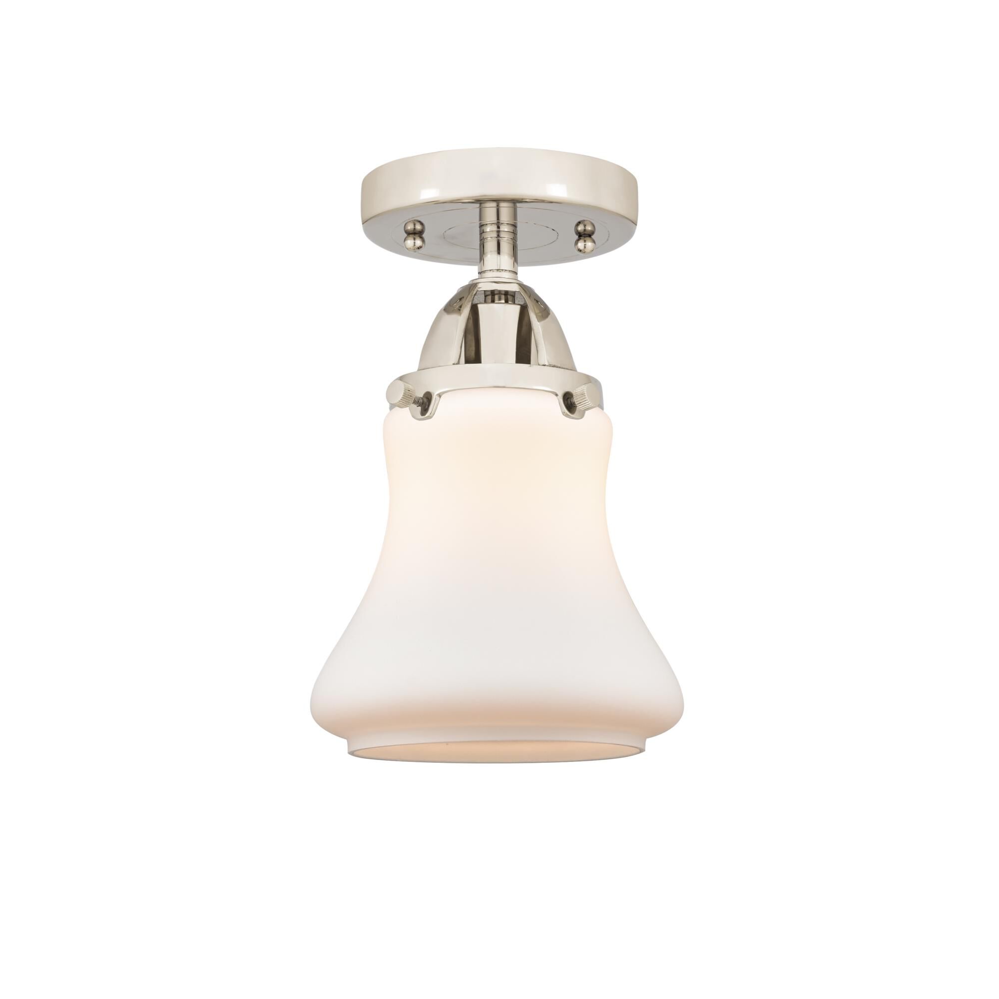 Shown in Polished Nickel finish and Matte White Bellmont glass and No Shade shade