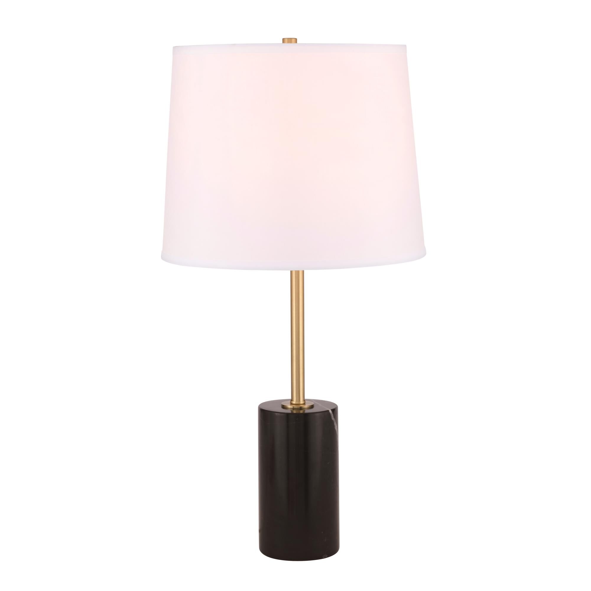 Shown in Brushed Brass And Black finish and Fabric - Off White shade