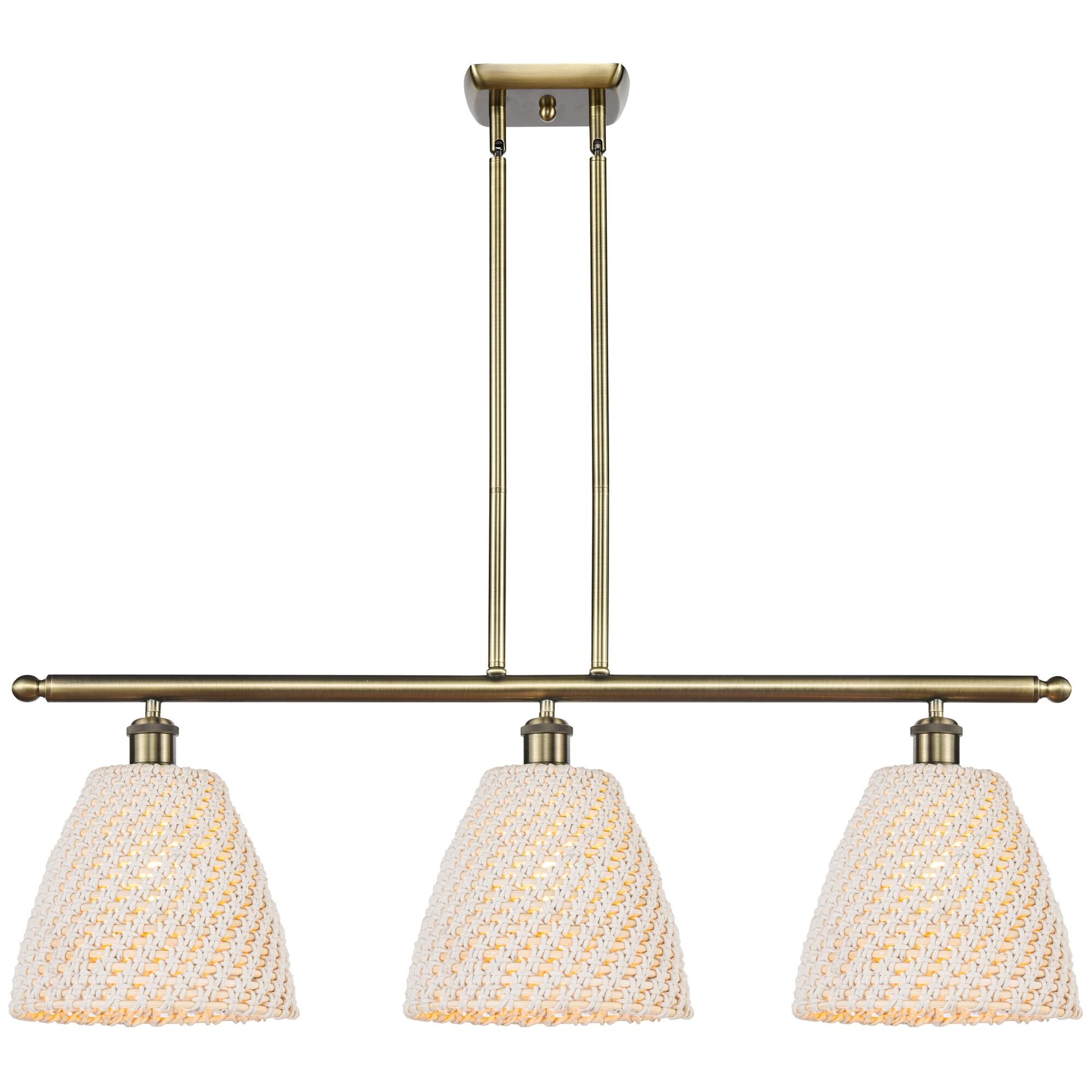 Shown in Antique Brass finish and Natural shade