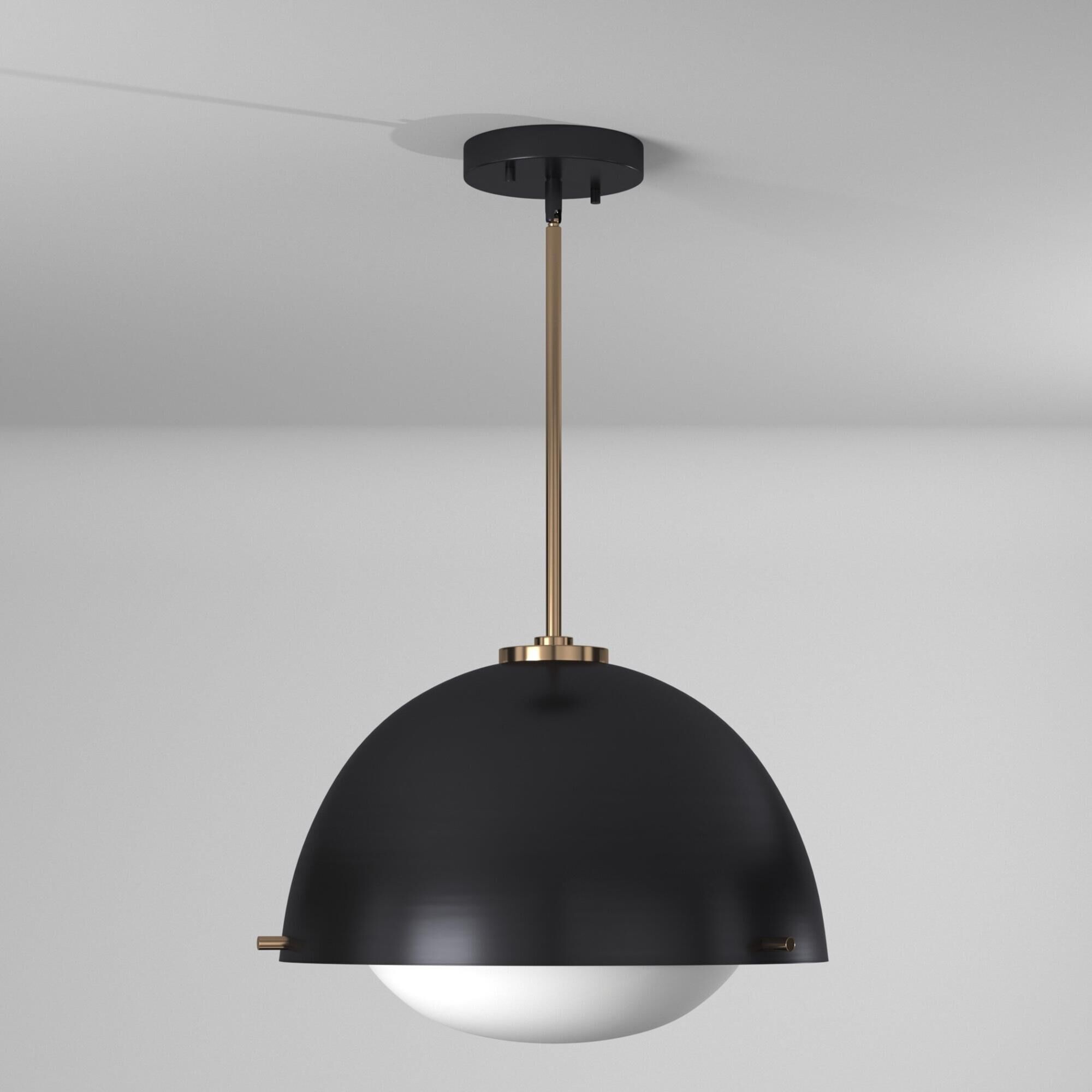 Shown in Matte Black with Brass Accents finish and Opal Artisan glass