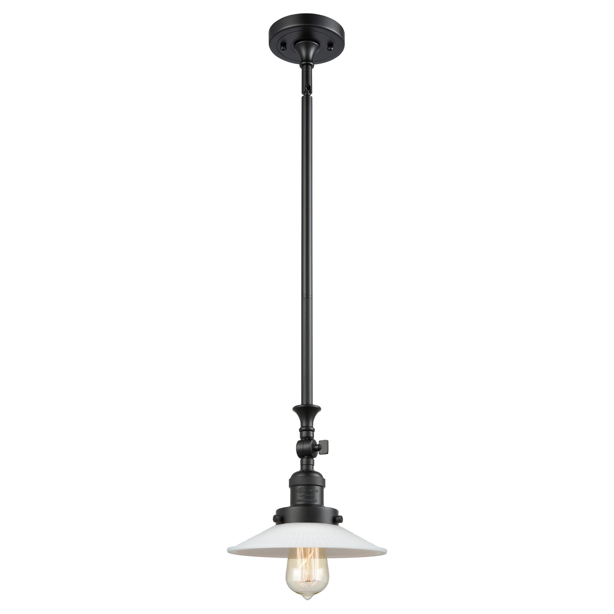 Shown in Matte Black finish and Matte White Halophane - Cone glass