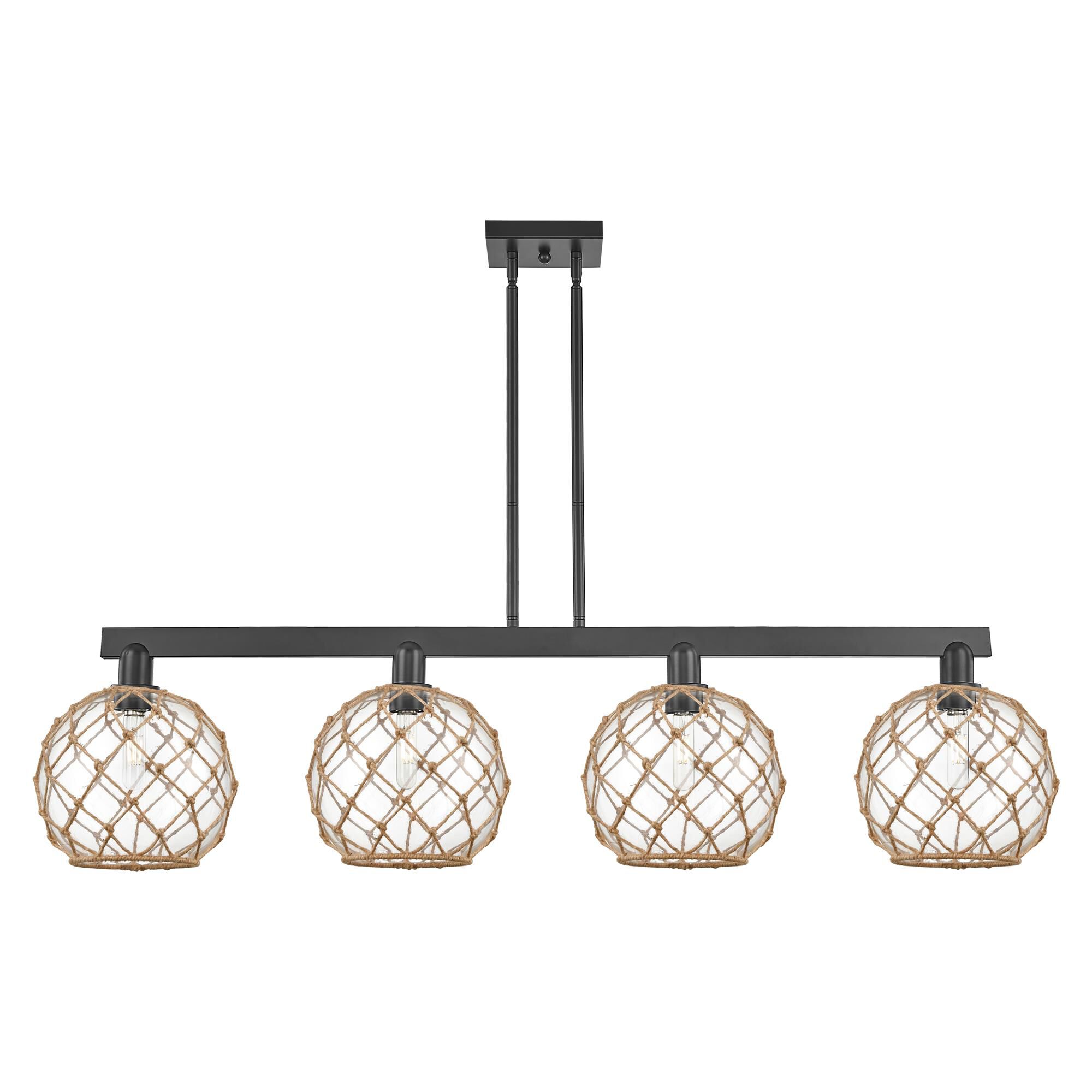 Shown in Matte Black finish and Clear with Brown Rope glass