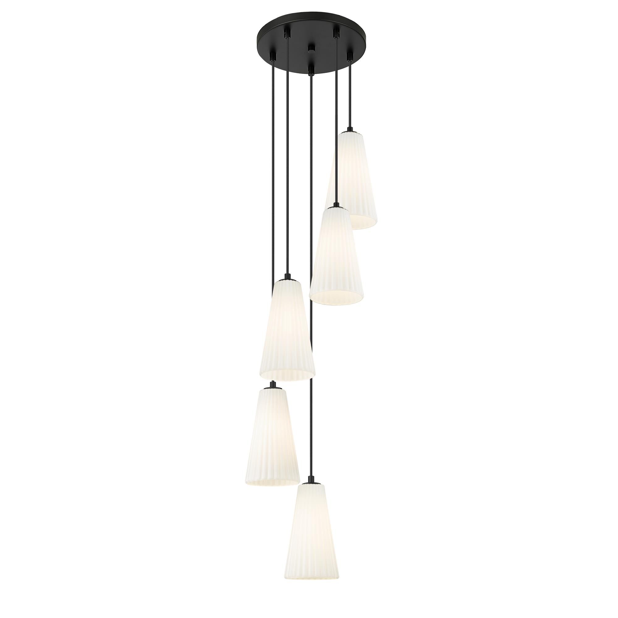 Shown in Matte Black finish and White glass and White shade
