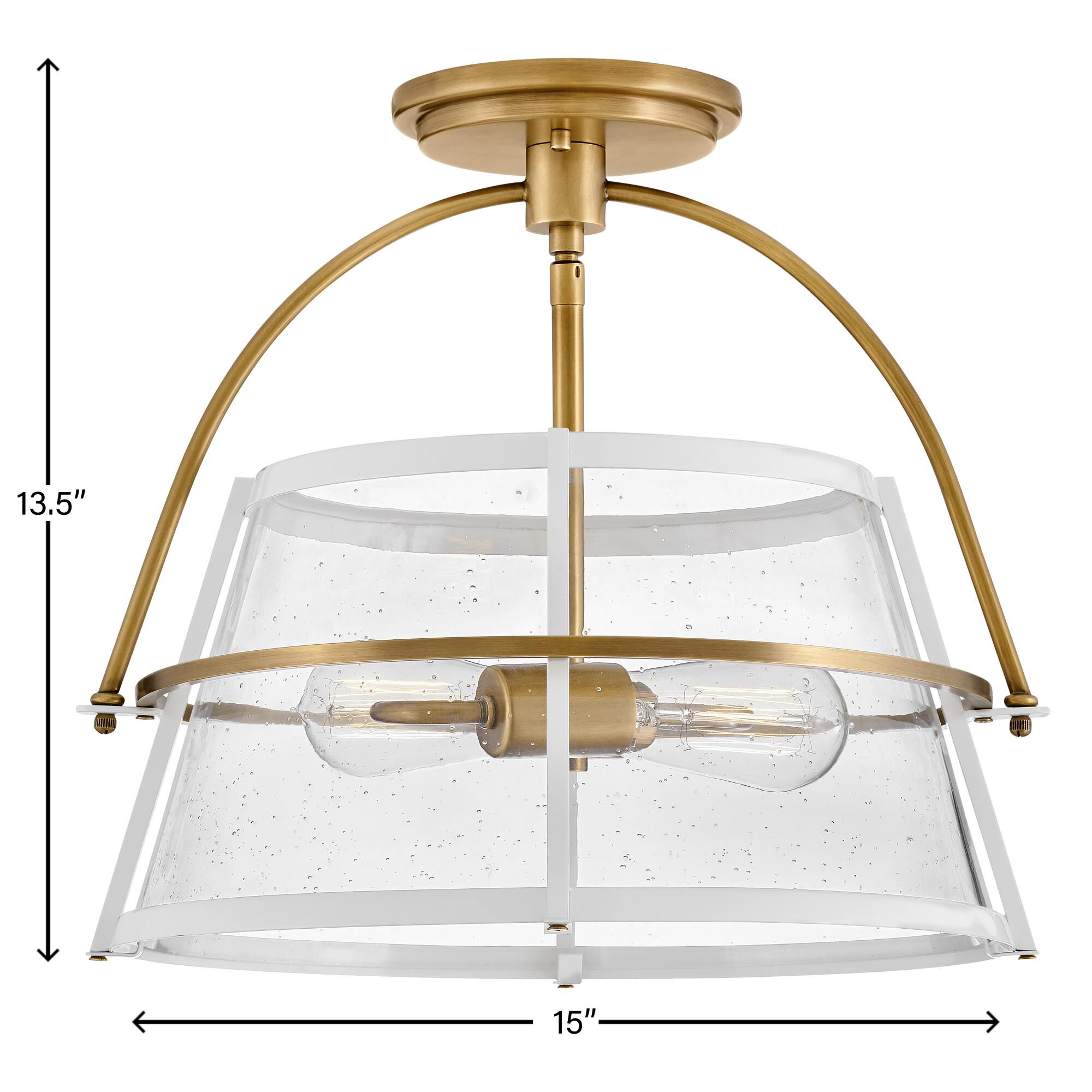 Shown in Heritage Brass with Polished White Accents finish and Clear Seedy glass