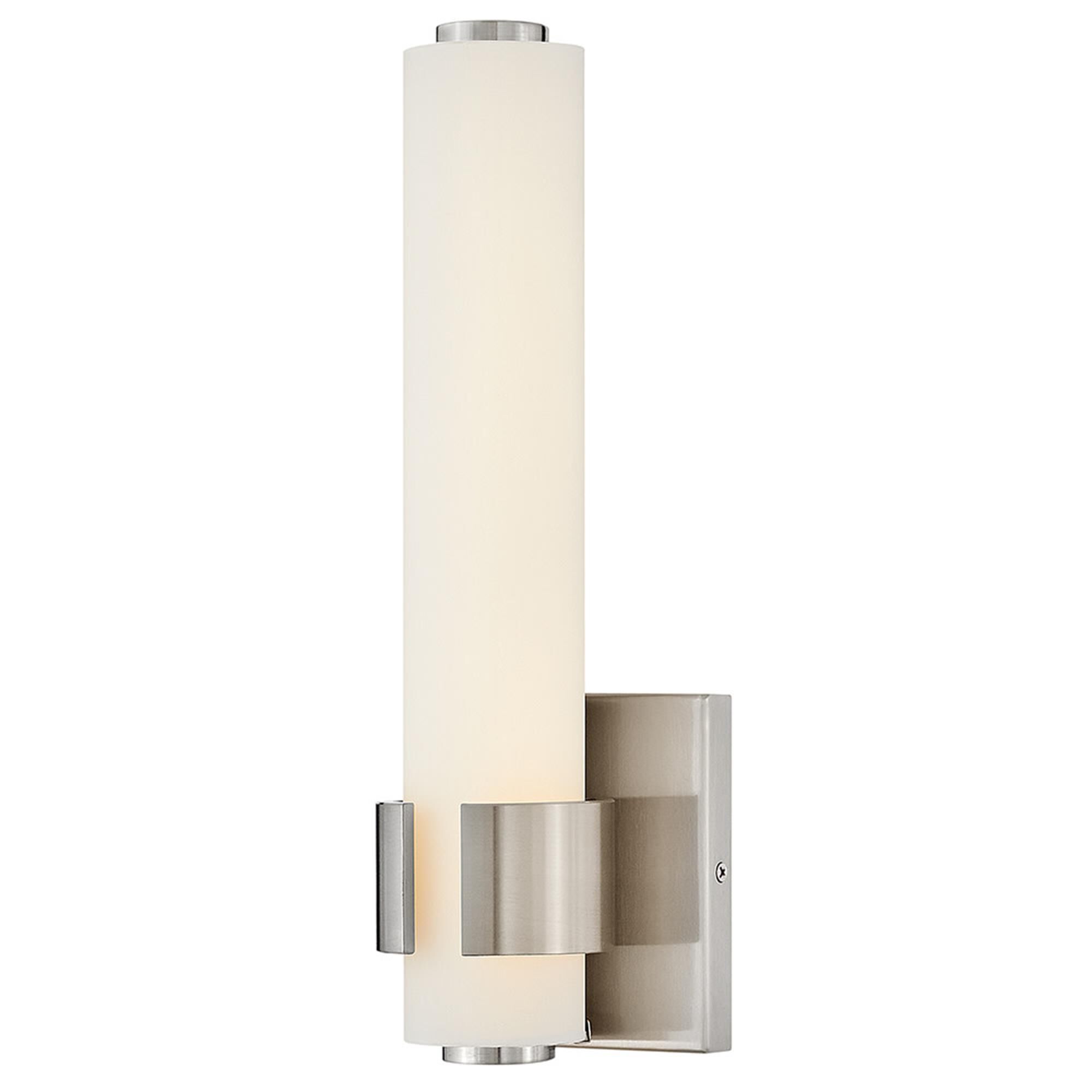 Shown in Brushed Nickel finish and Etched White glass