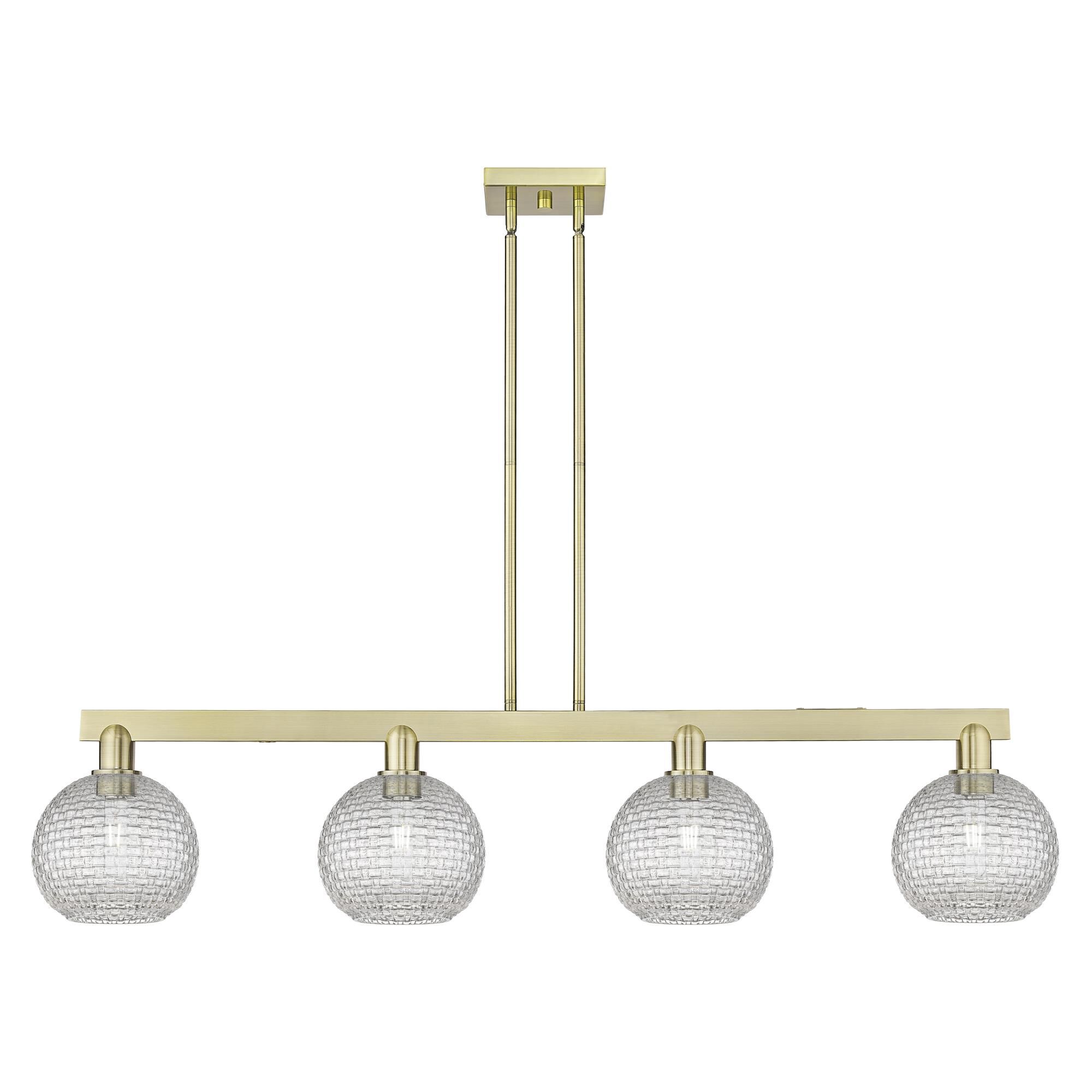 Shown in Antique Brass finish and Clear Basketweave glass