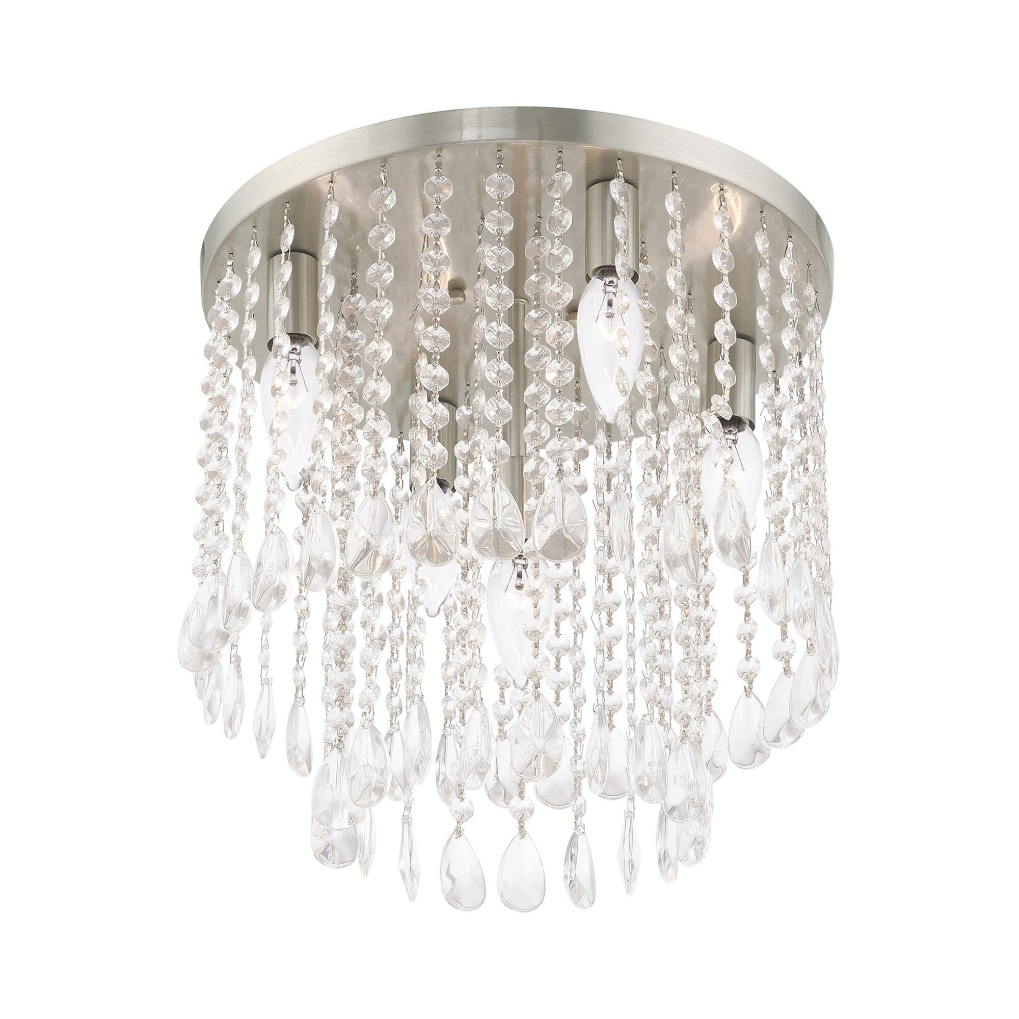 Shown in Brushed Nickel finish and Clear Crystals glass