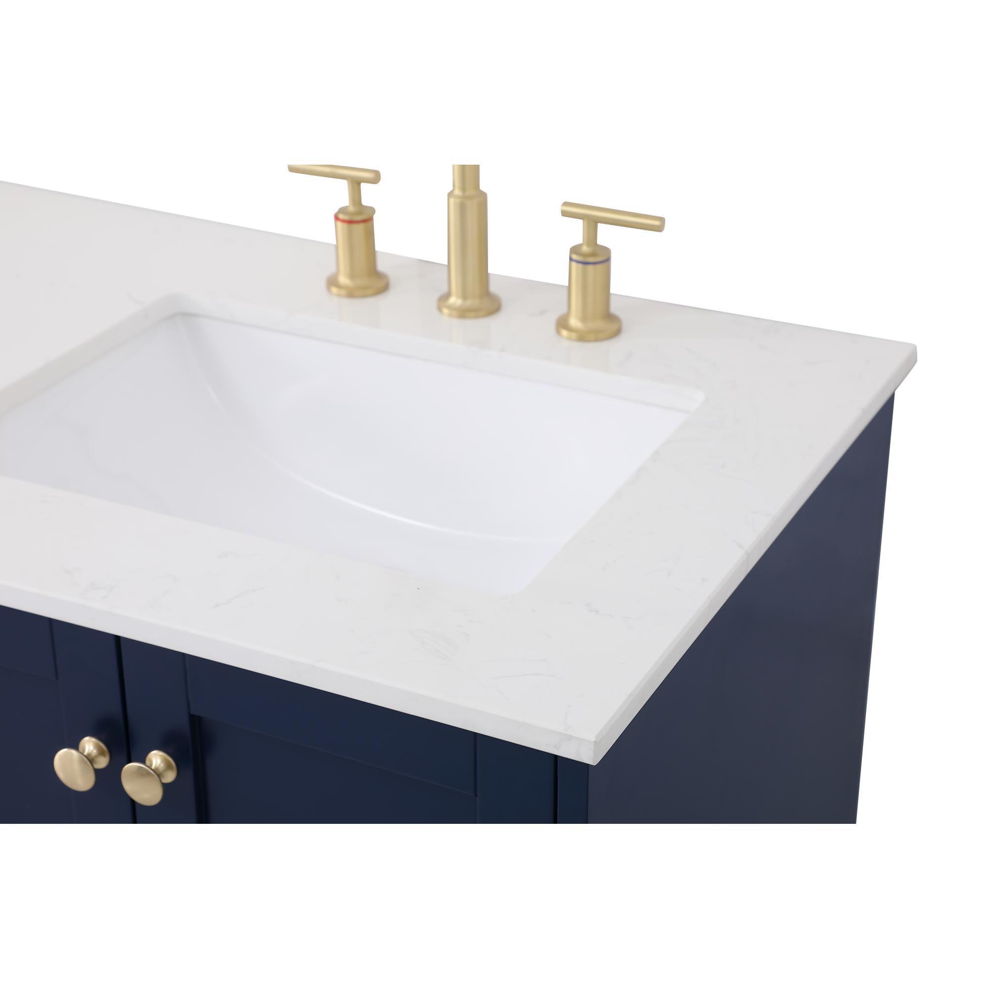 Shown in Blue And Gold With Calacatta Quartz finish