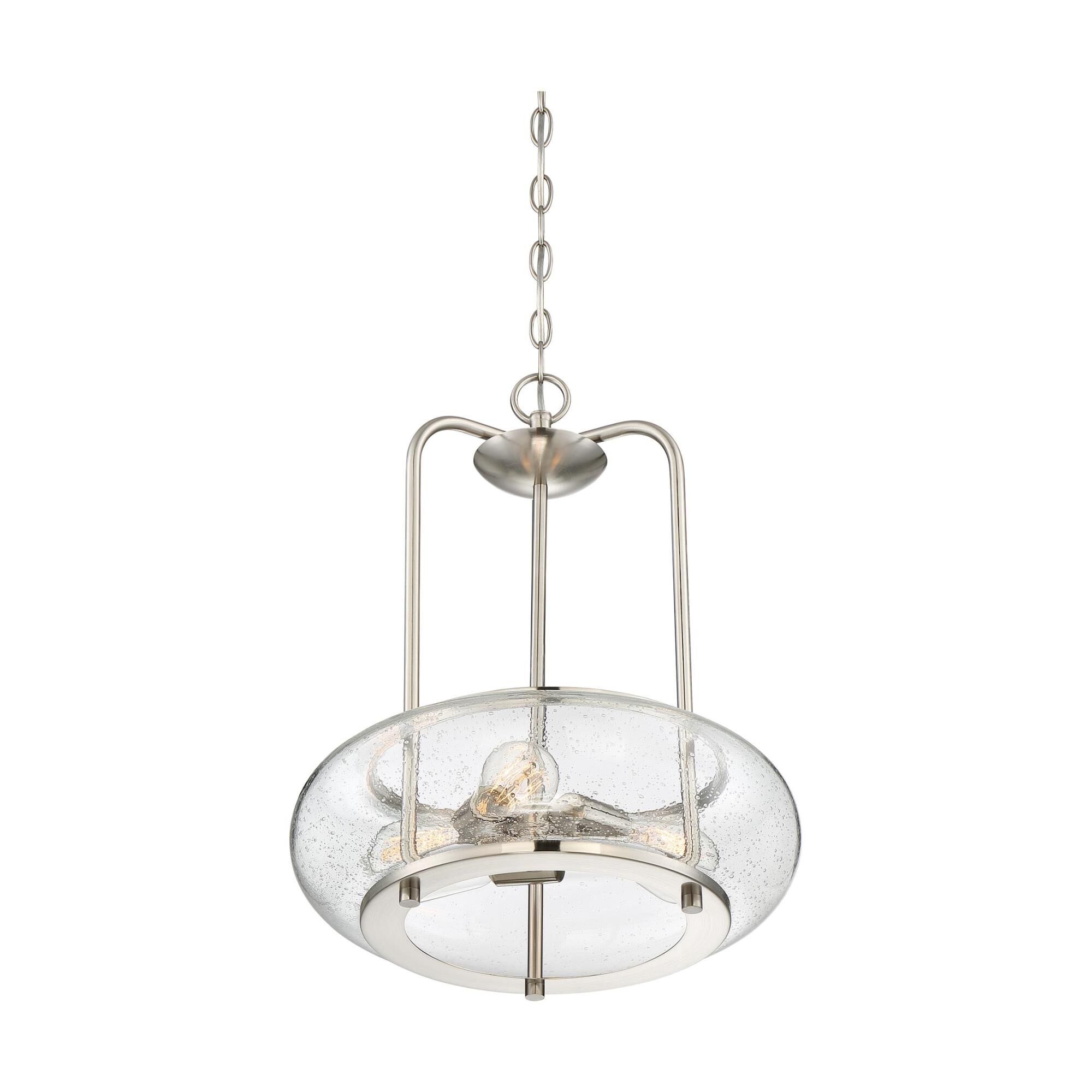 Shown in Brushed Nickel finish and Clear Seedy glass