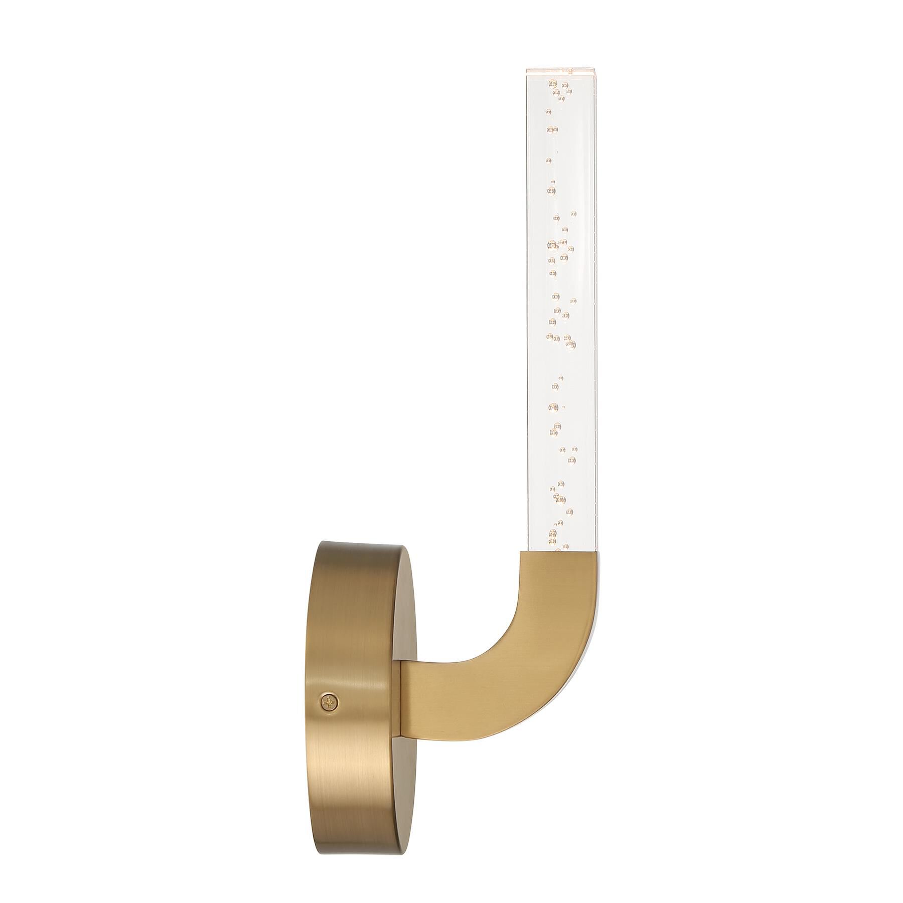 Shown in Warm Brass finish and Clear Seeded Acrylic glass