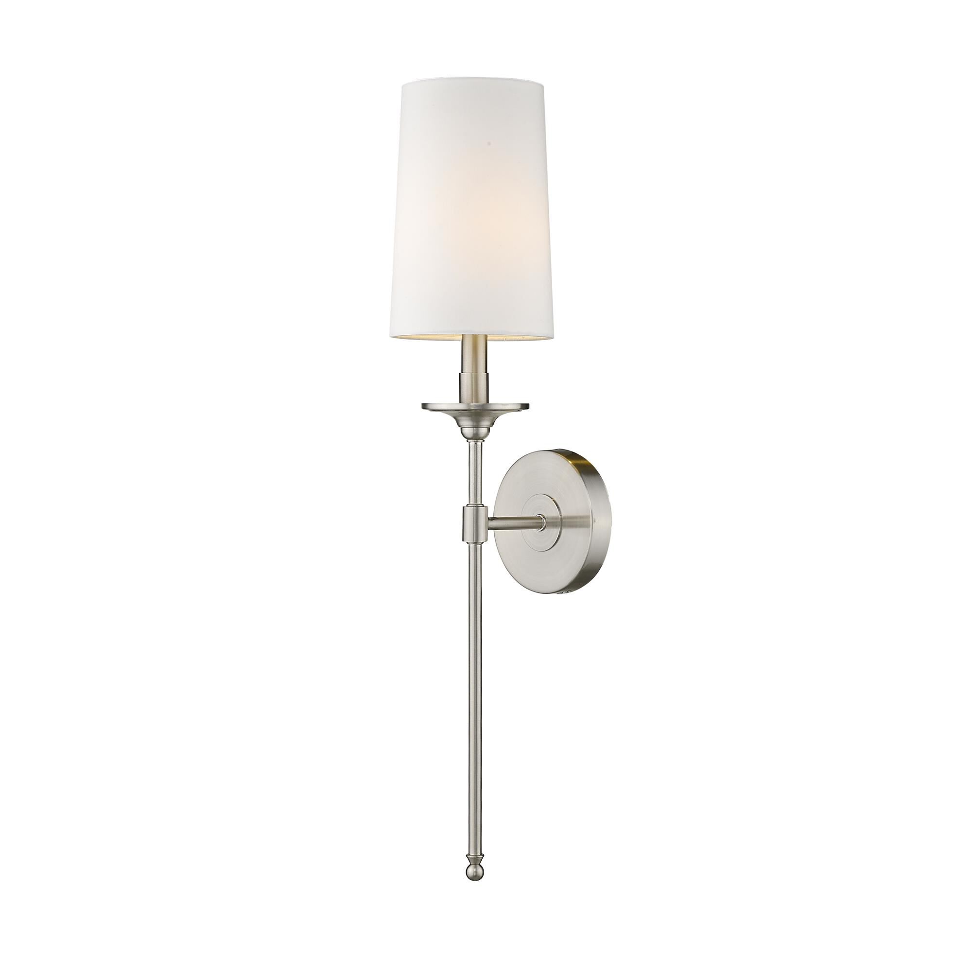 Shown in Brushed Nickel finish and Fabric glass and Fabric shade